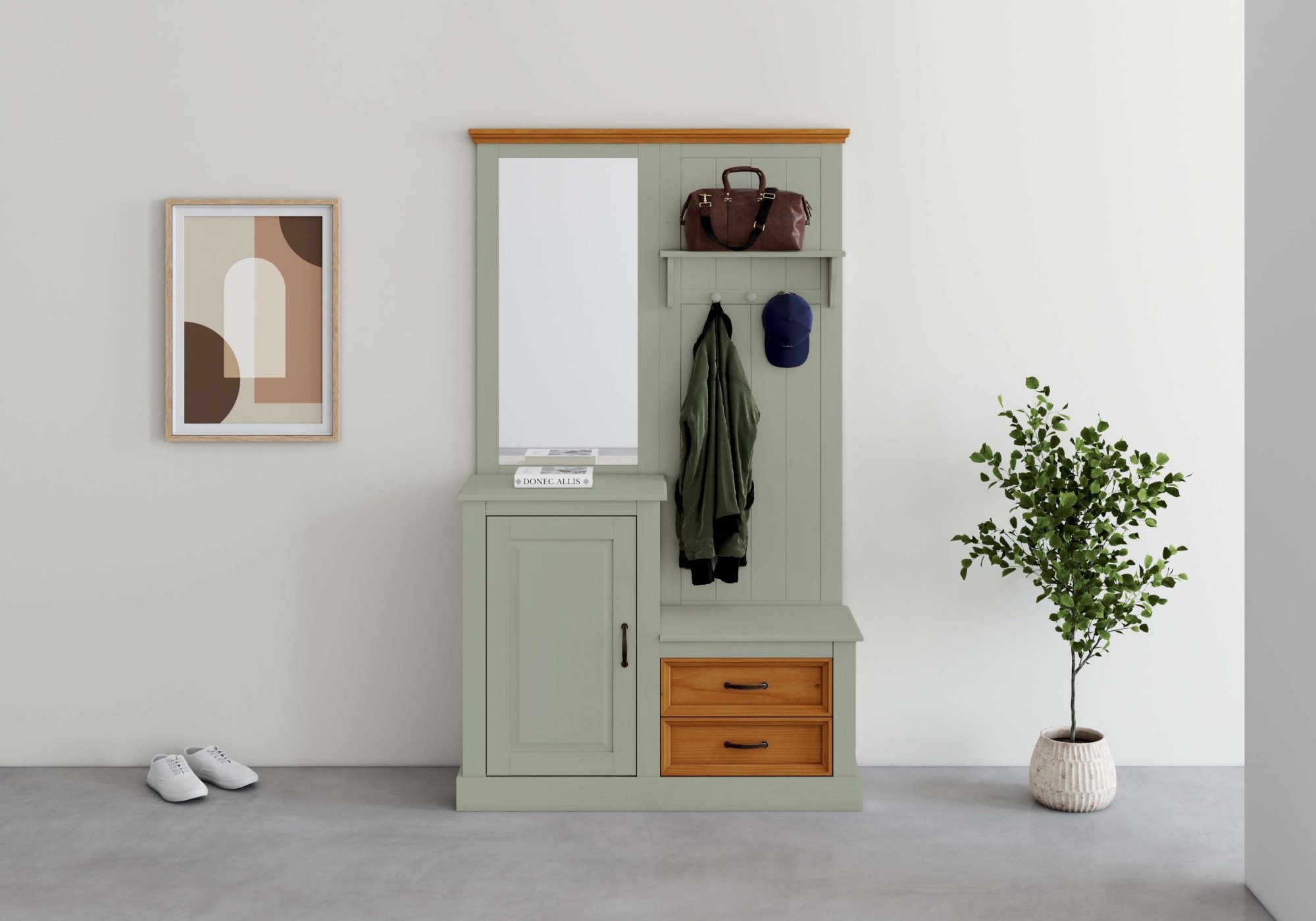 OTTO home Kompaktgarderobe Selma Garderobe inkl. Kommode, 2 Schubkästen, Spiegel Kompaktgarderobe, mit Spiegel, Haken und Hutablage, Breite …