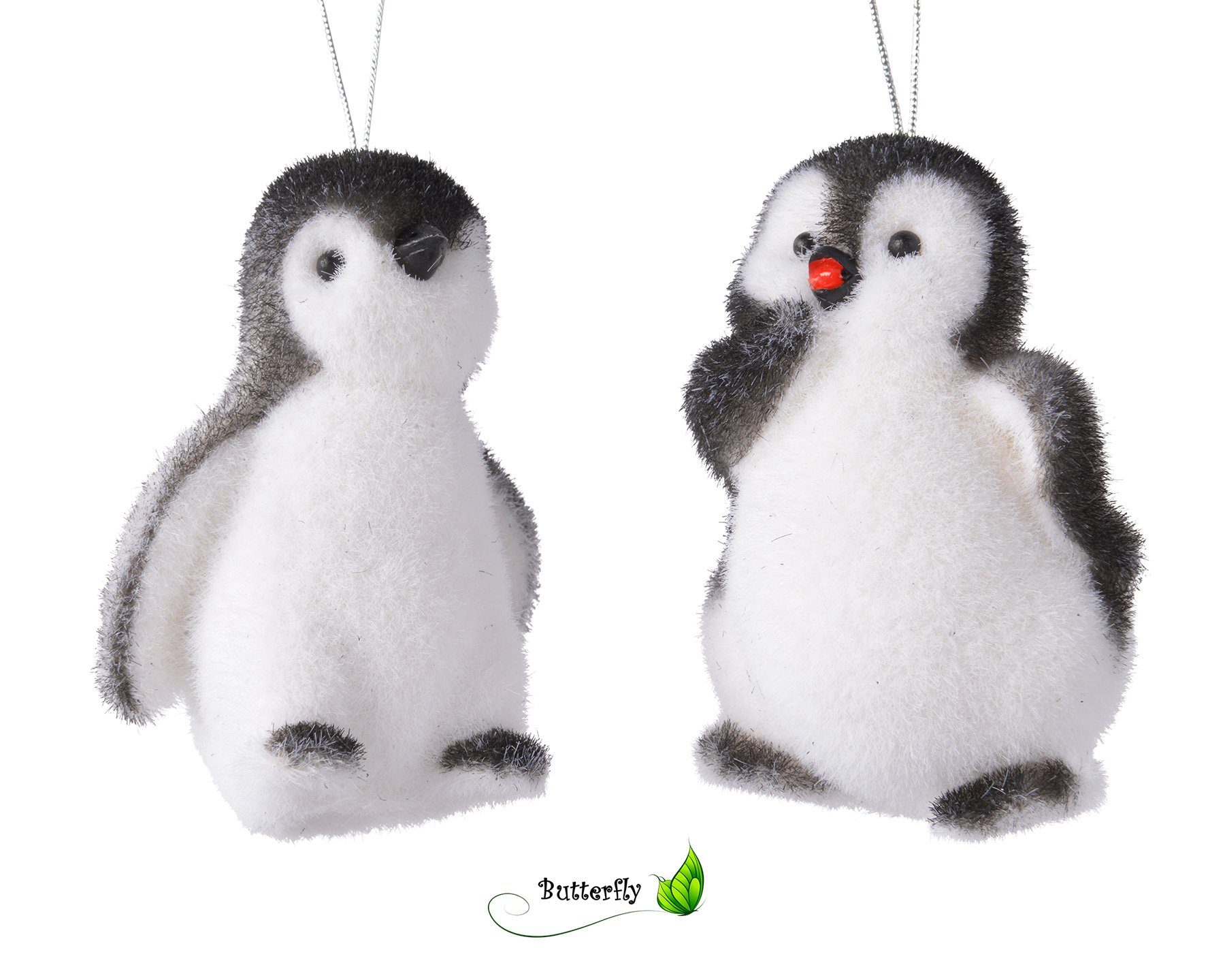 9cm, Decoris season Pinguin decorations 2er Kunststoff Christbaumschmuck, Set Mix Anhänger