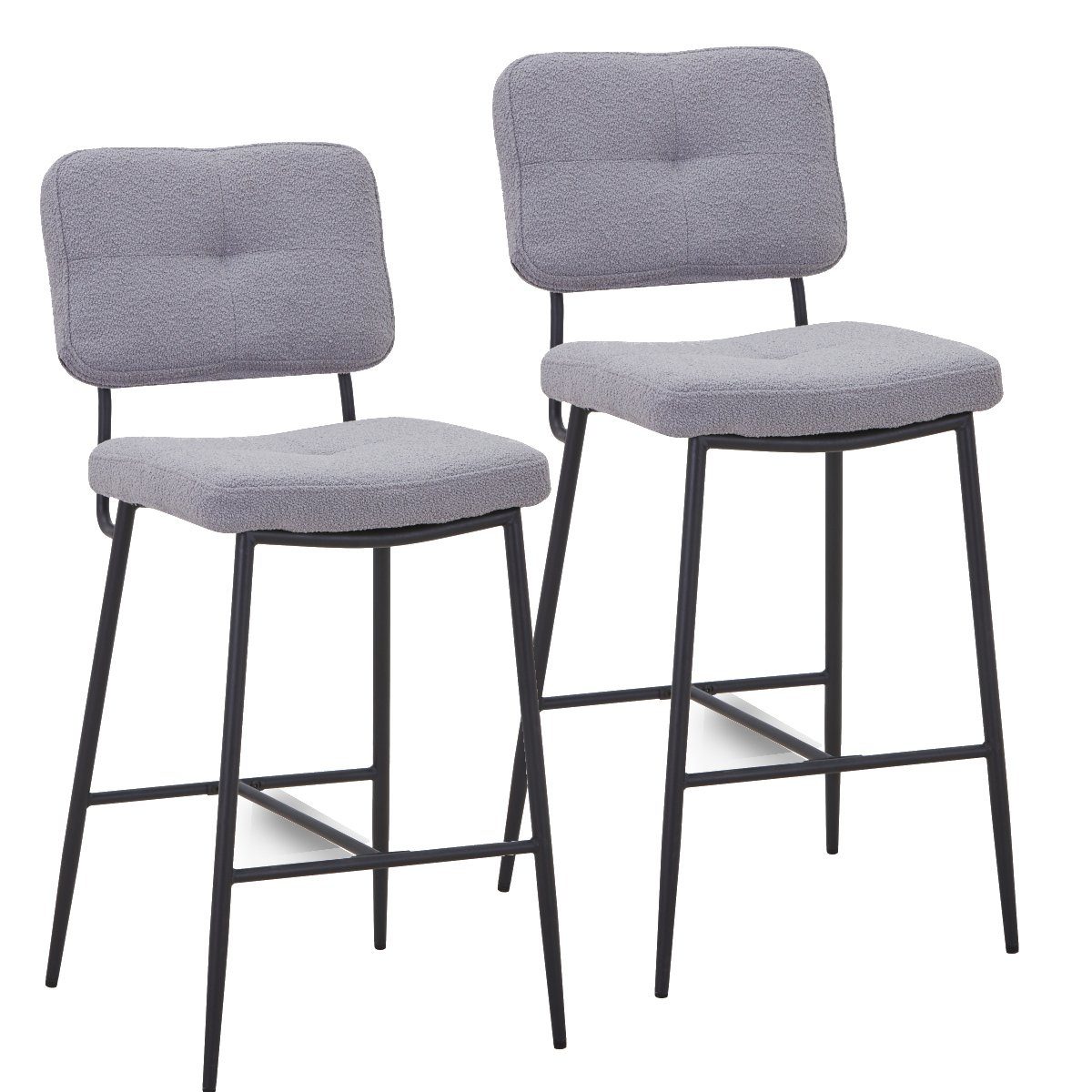 HOOZ Barhocker 2er Set grauer Teddystoff mit Lehne für Bistro, Wohnzimmer, Esszimmer (Set, 2 St., 4er Set), 2 Stück