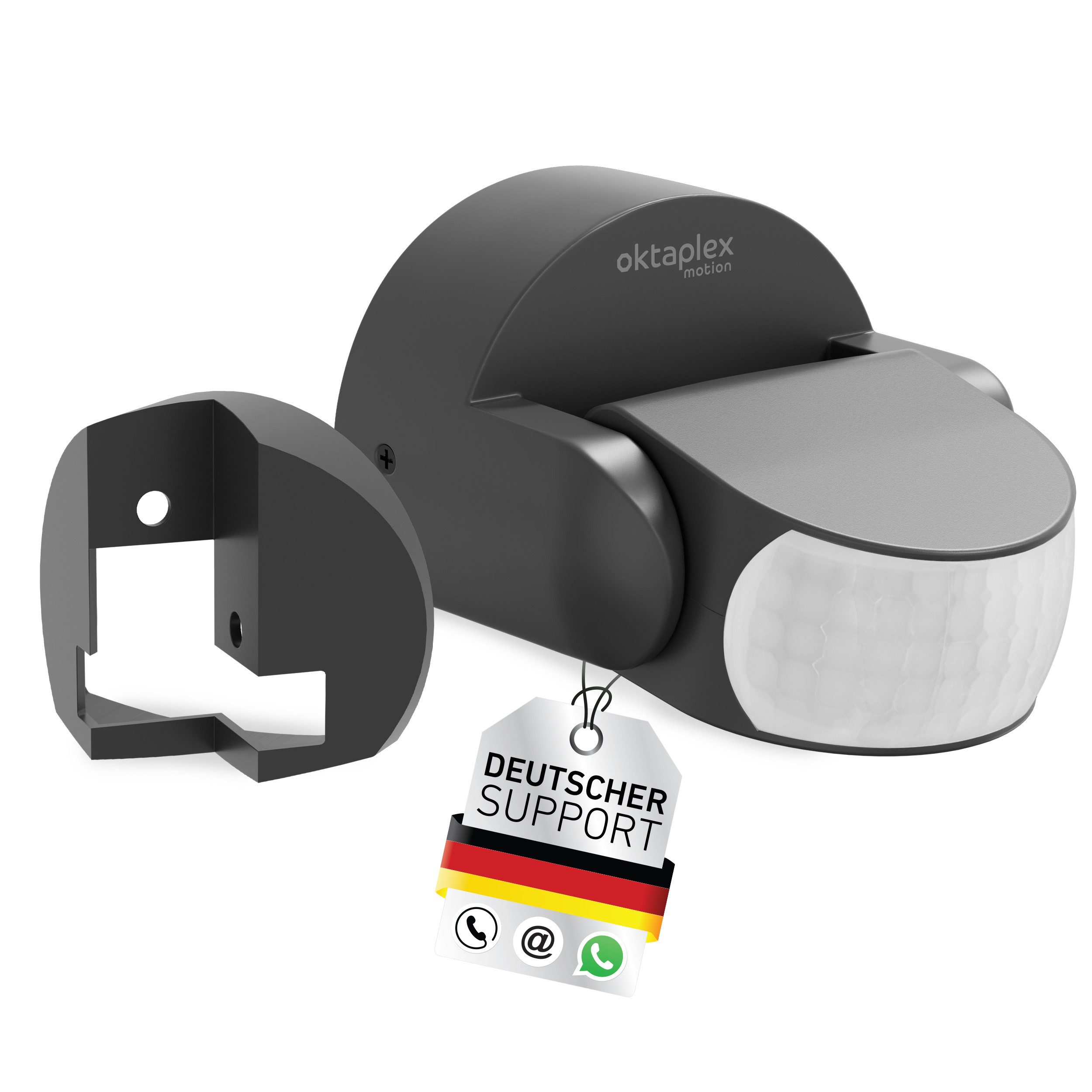 Oktaplex motion Bewegungsmelder Bea Bewegungsmelder Aussen PIR Sensor 12 m 180 Grad IP65, (1-St), inkl. Eckwandhalterung Aufputz Wandmontage Bewegungssensor anthrazit