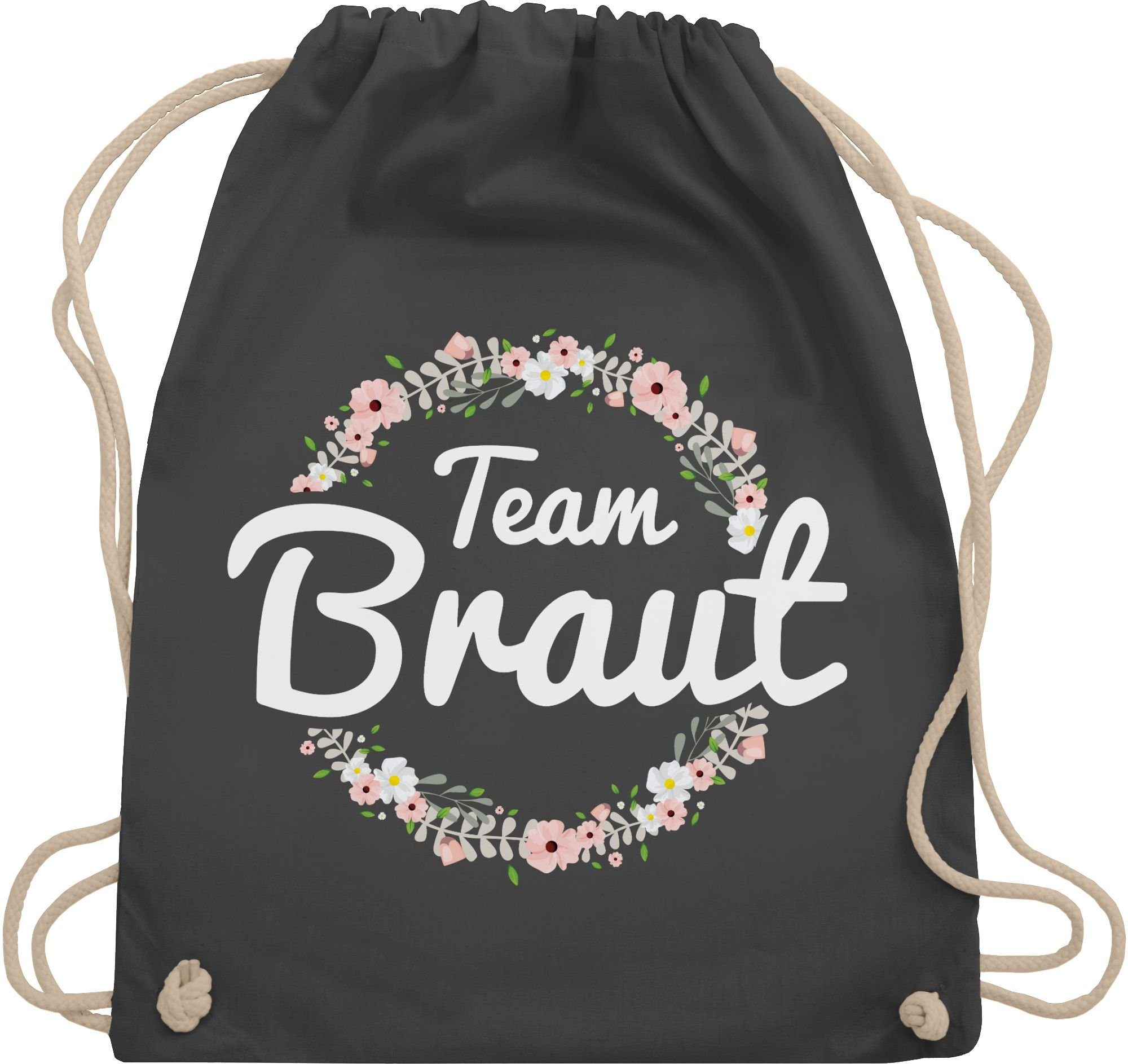 Bride Braut Team Turnbeutel Shirtracer Frauen 02 - Dunkelgrau JGA Junggesellenabschied Crew, Blumenkranz