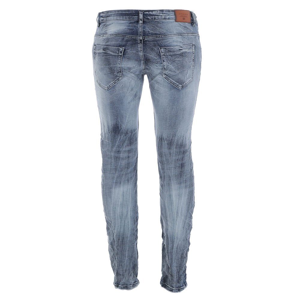 Freizeit Blau Jeans Destroyed-Look in Stretch-Jeans Herren Ital-Design Stretch