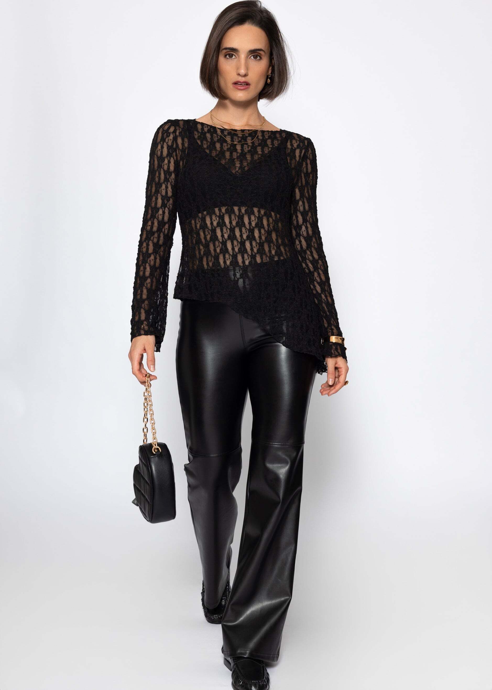 SASSYCLASSY Langarmshirt Asymmetrisches Spitzenoberteil für Damen Strukturiertes Langarmshirt mit Rundhals und figurbetontem Schnitt – Bild 3 von 5