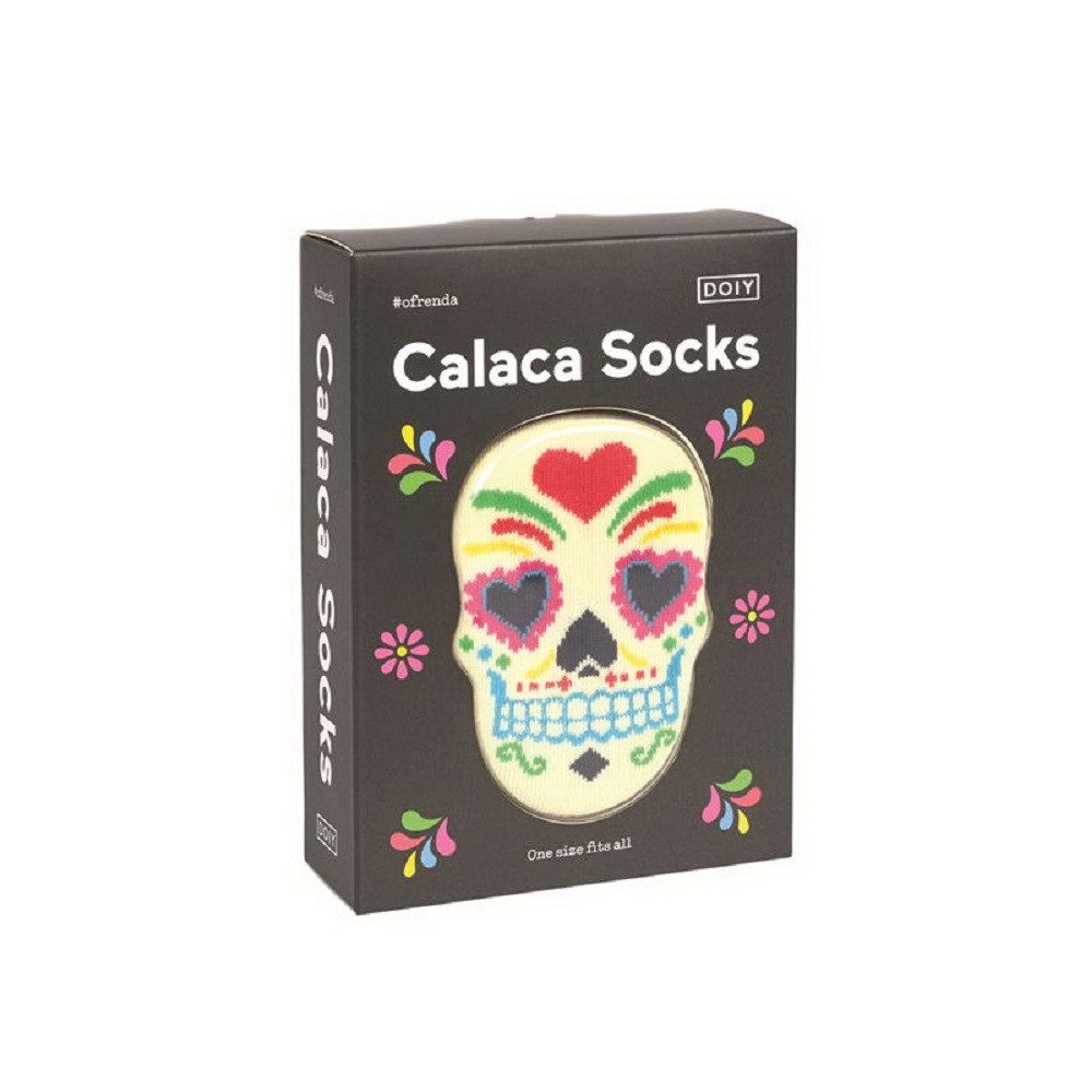 DOIY Socken Totenkopf - Calaca - Socks (Box, 1-Paar, Strümpfe geformt als bunter Schädel) Fun Geschenkidee
