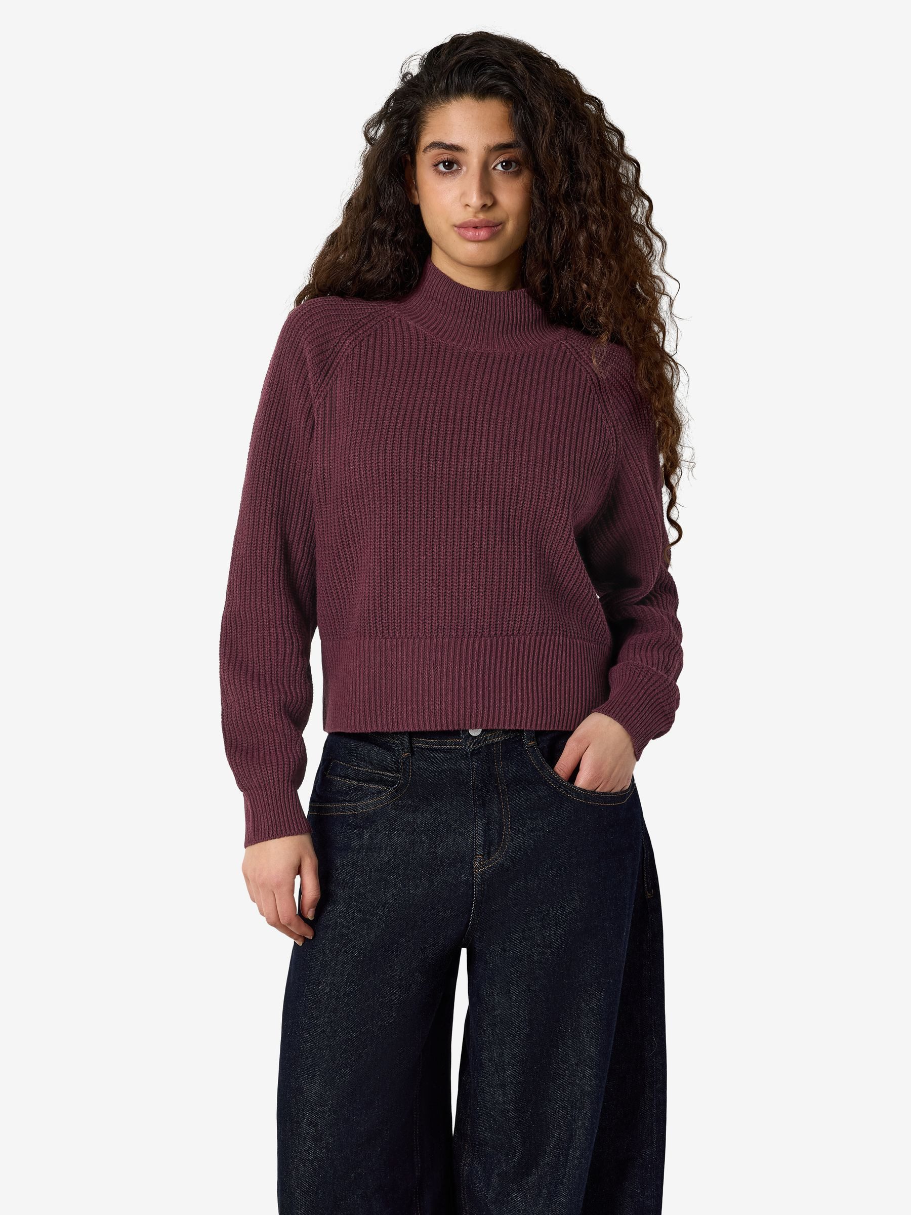 Noisy may Strickpullover Hochgeschlossener Ausschnitt Langarm Flachstrick Modern für Damen (1-tlg) Recyceltes Material, Nachhaltig, Baumwollmix, Regular Fit