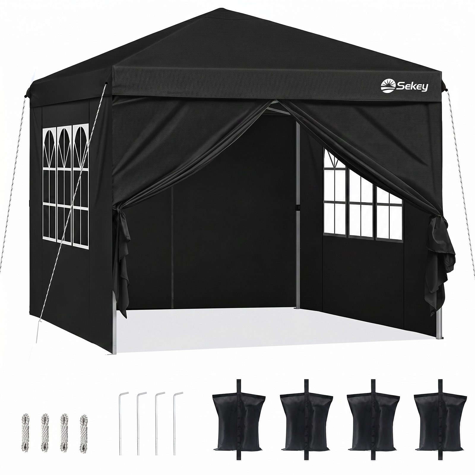 Sekey Faltpavillon 2x2/3x3/3x6 m, Gartenpavillon mit 4 Seitenteilen Partyzelt Wasserdicht, mit 4 Seitenteilen, Gartenpavillon 3 x 3 winterfest, Pavillon Pop Up  – Bild 2 von 5