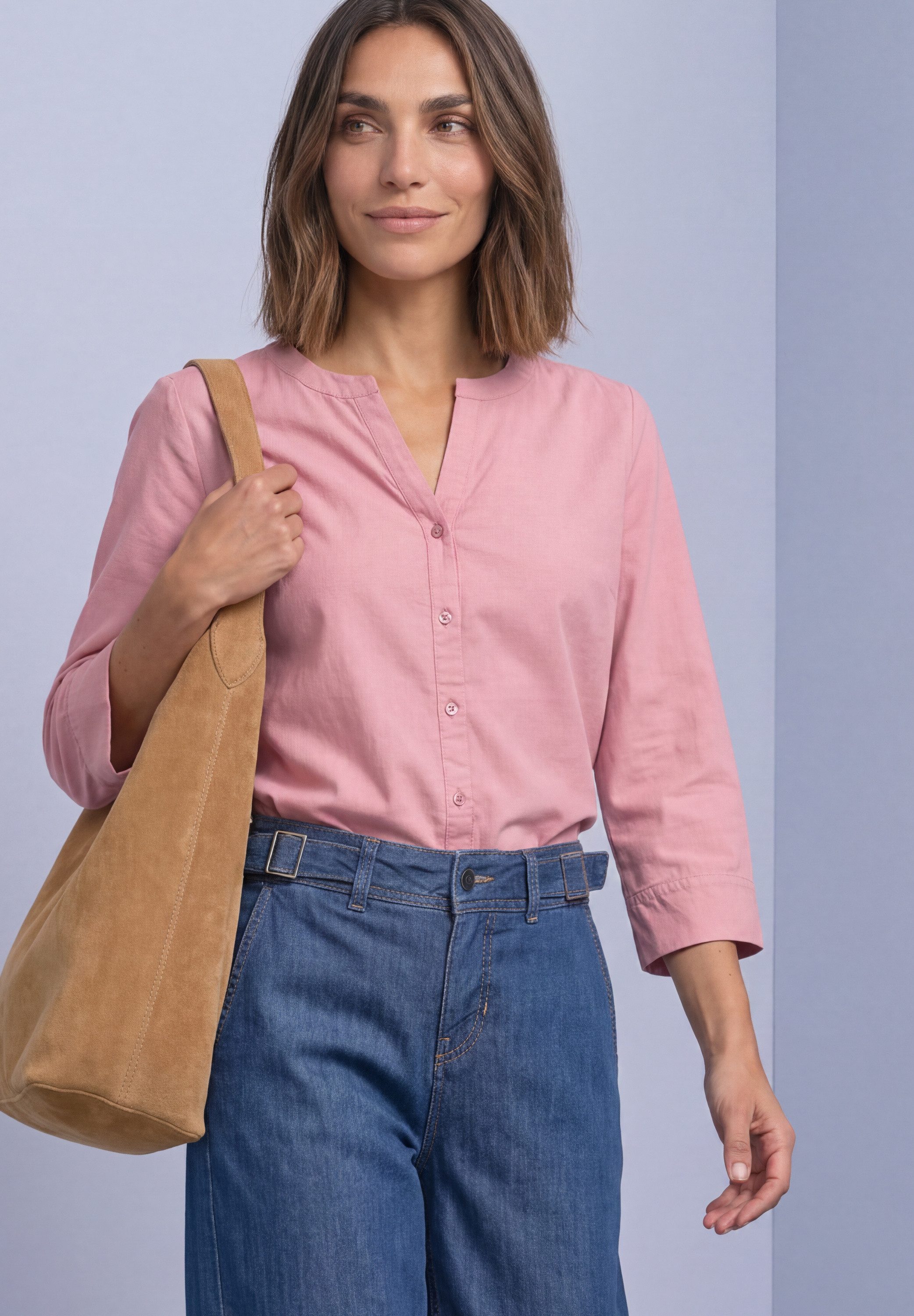STREET ONE Shirtbluse 3/4-Arm Bluse mit Split Neck aus Cord
