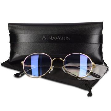 Navaris Brille, Retro Brille ohne Sehstärke - Damen Herren Vintage 50er Nerd Brille - Anti Blaulicht Computer Nerdbrille ohne Stärke - Metall Bügel Fassung