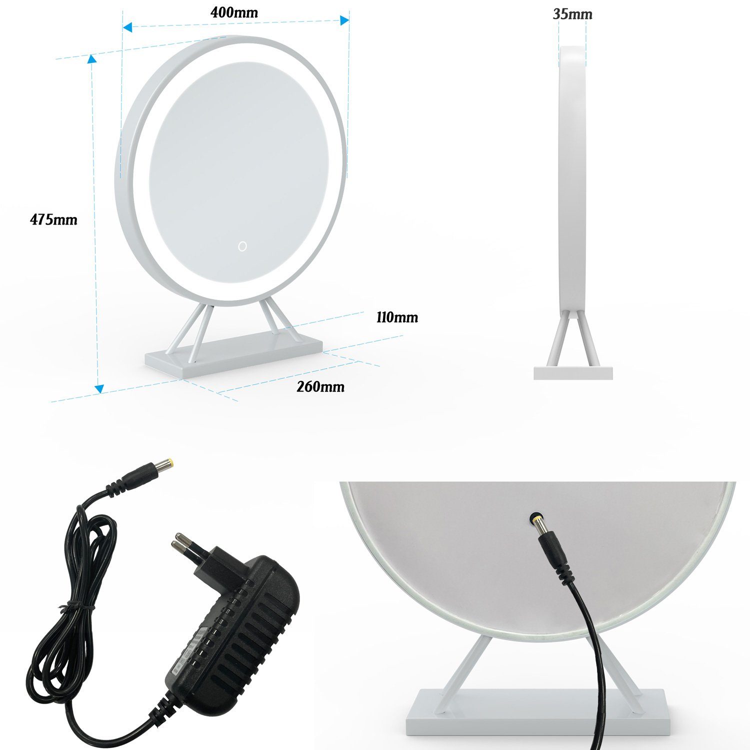 duschspa 3 Weiß Lichtfarbe, LED Schminkspiegel Helligkeit-Memory Kosmetikspiegel Tischspiegel, dimmbar,