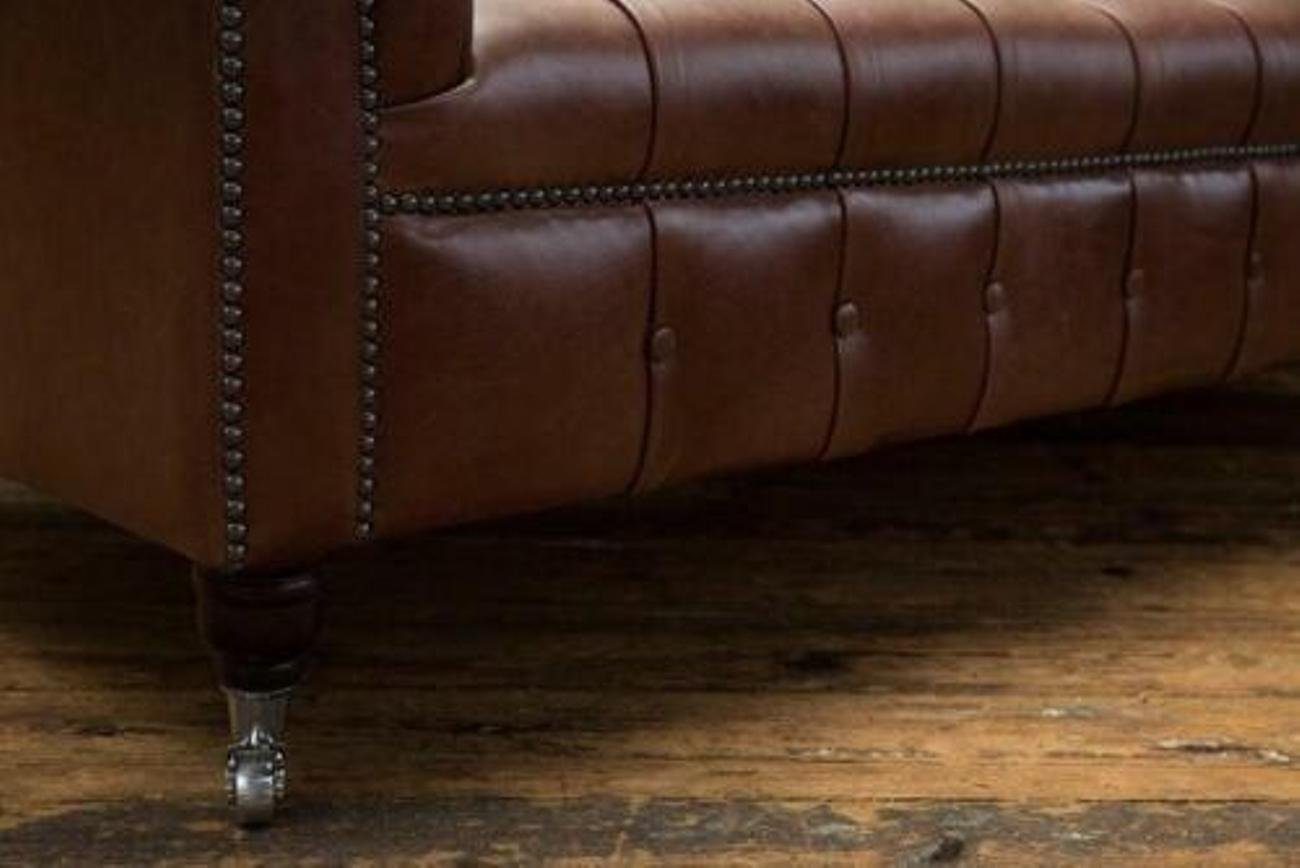 Sofa verziert Sitzer Lederbezug, Leder Knöpfen JVmoebel Mit Couch Polster 3-Sitzer Neu, Garnitur 3 Stil Antik Chesterfield