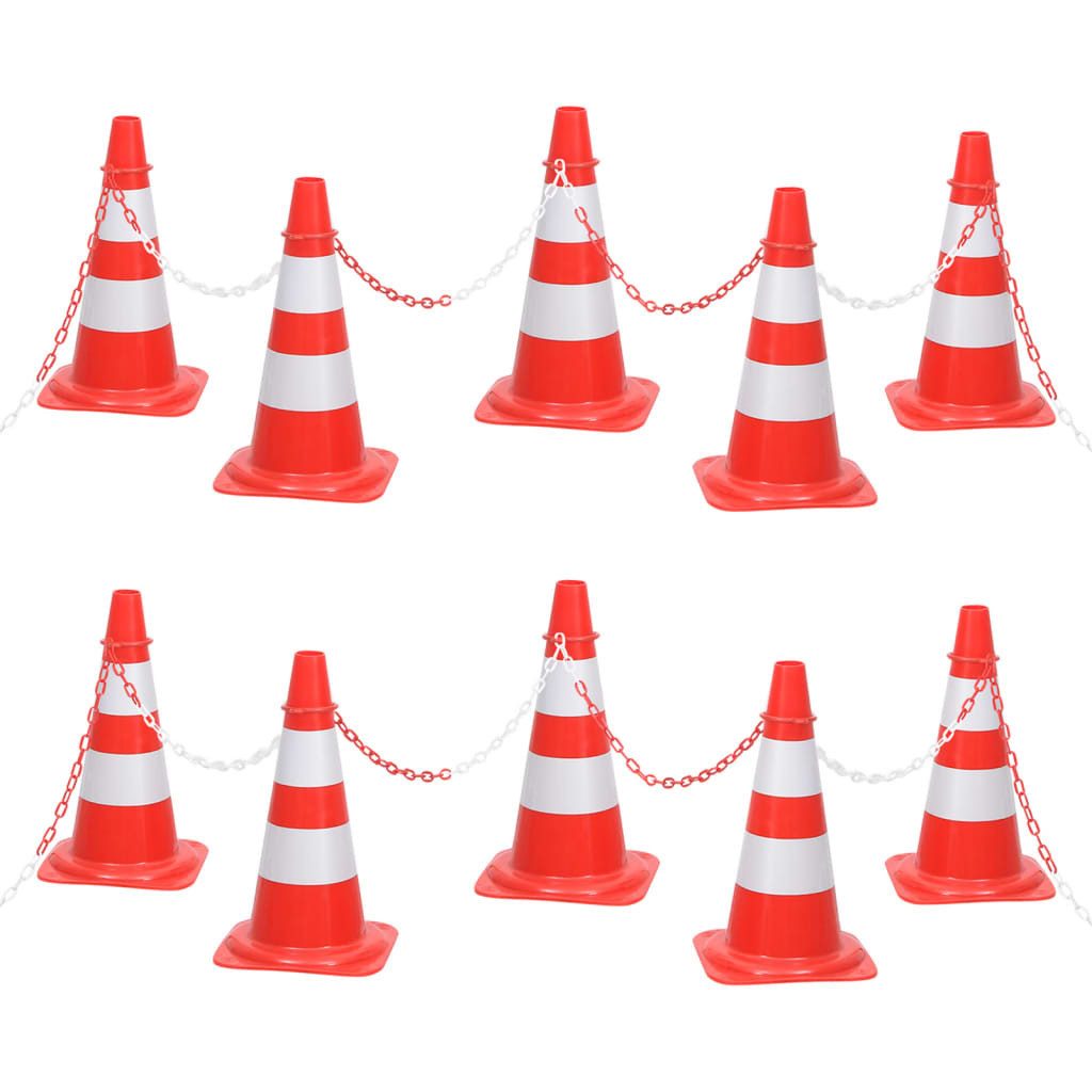 vidaXL Verkehrsschild Leitkegel-Set mit 10 m Kette Rot und Weiß, (10 St)