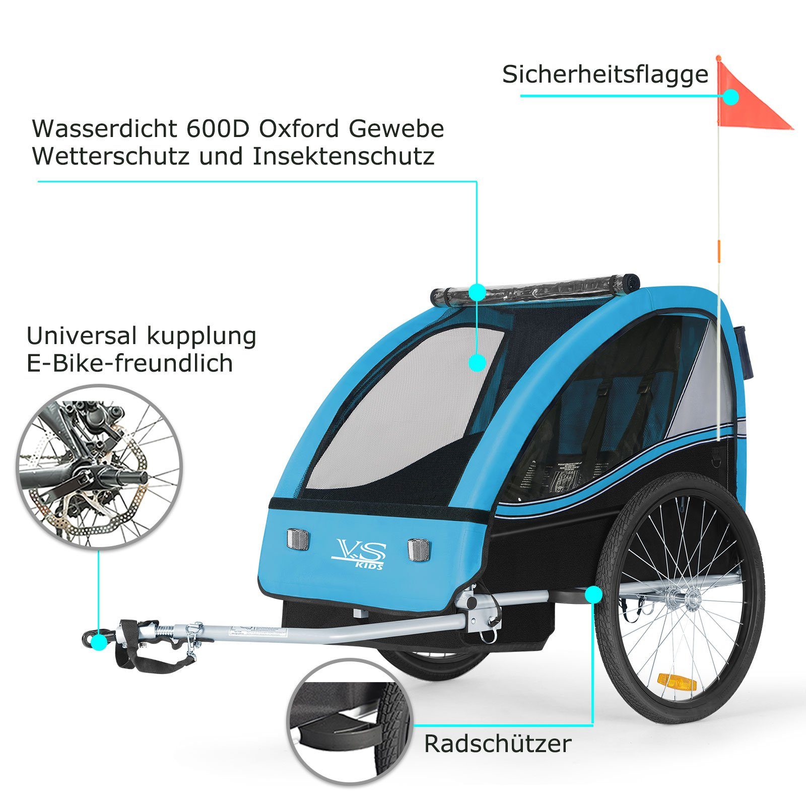 TIGGO Fahrradkinderanhänger TIGGO VS Kinderfahrradanhänger 2 in 1 Kinderanhänger Fahrradanhänger, für 1-2 Kinder geeignet