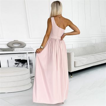RUZU UG Abendkleid Langes Kleid mit One-Shoulder-Schlitz, einfarbig, elegantes Abendkleid (1-tlg)