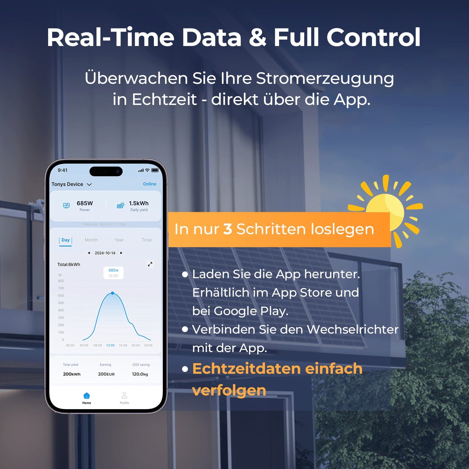 Sunshare Balkonkraftwerk Ray Lite 400 W Plug & Play Solarsystem mit Mikro-Wechselrichter, 200 W, Monokristallin N‑Typ TOPCon, (2-St., 400 W Balkonkraftwerk mit Mikro‑WR, WLAN und Halterung), Effizient, schwachlichtstark, kompakt, modular bis 1200 W erweiterbar
