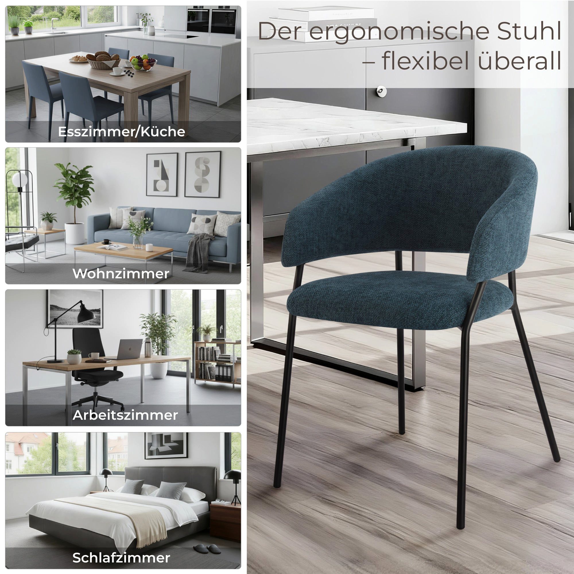 CHITA Polsterstuhl (Set, 2 St), 4-Fuß-Stuhl, Esszimmerstuhl, Verstellbare Füße, Chenille