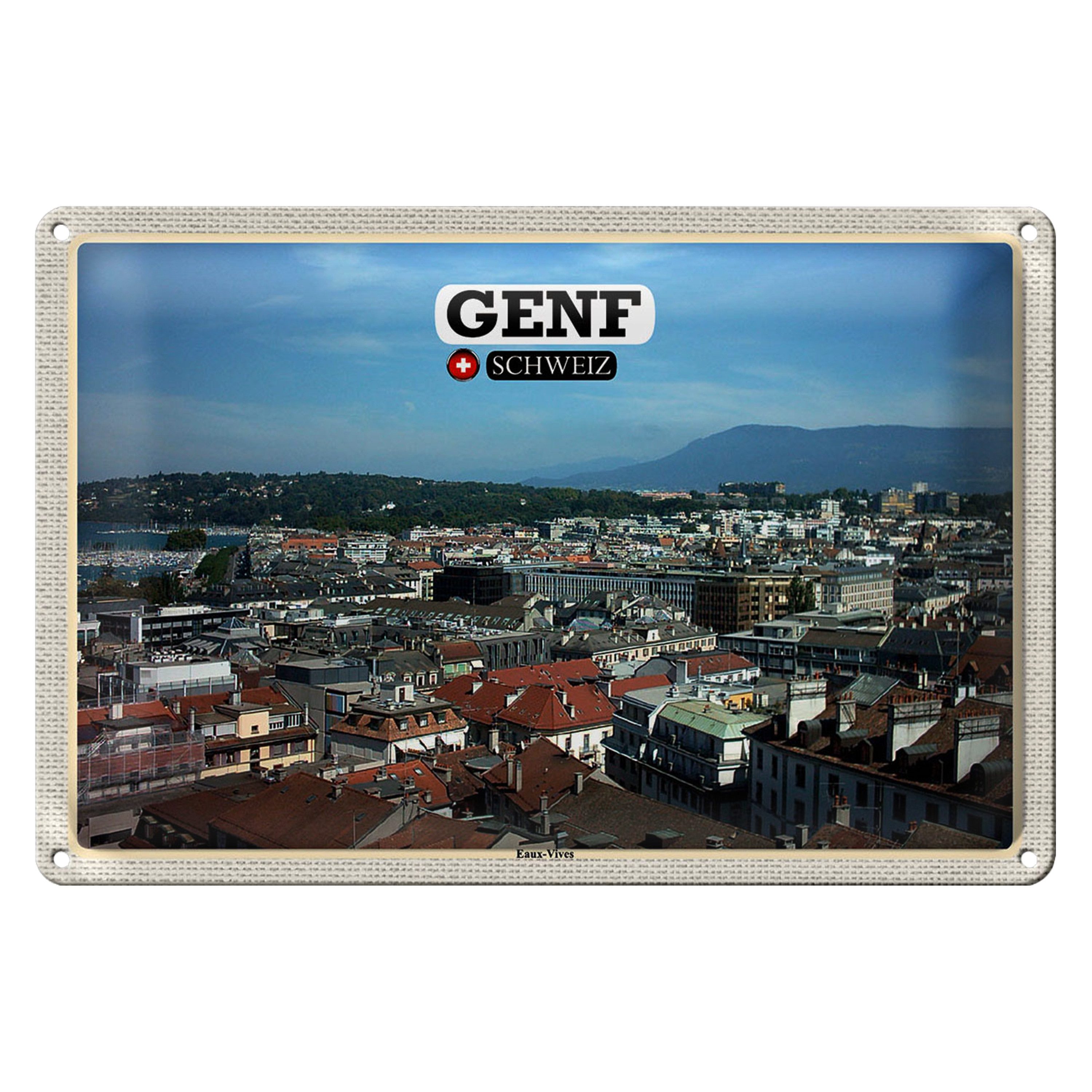 Roomando Metallschild Reise Schweiz Genf Eaux-Vives 18x12cm