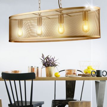 etc-shop LED Pendelleuchte, Leuchtmittel inklusive, Warmweiß, Pendel Decken Lampe Käfig Arbeits Zimmer Hänge Lampe GOLD im
