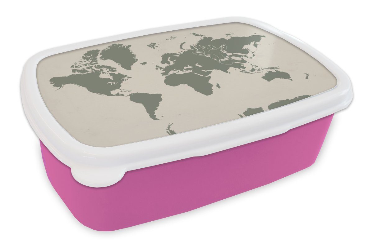 MuchoWow Lunchbox Weltkarte - Tiere - Giraffe, Kunststoff, (2-tlg), Brotbox für Erwachsene, Brotdose Kinder, Snackbox, Mädchen, Kunststoff rosa | Lunchboxen