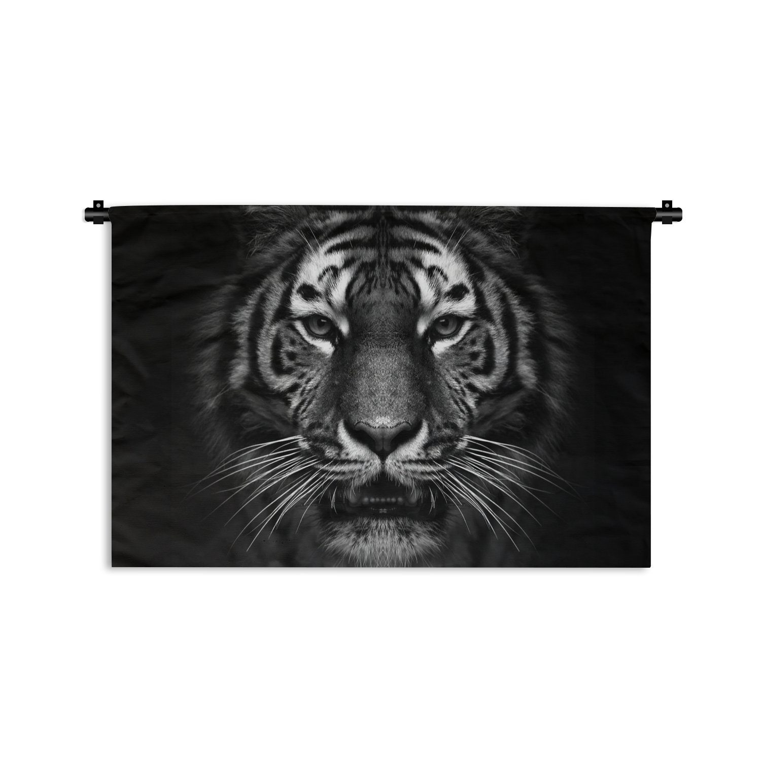 MuchoWow Wanddekoobjekt Tiger - Tiere - Schwarz - Weiß - Porträt - Wild, Wanddeko für Wohnzimmer, Schlafzimmer, Kleid, Wandbehang, Kinderzimmer