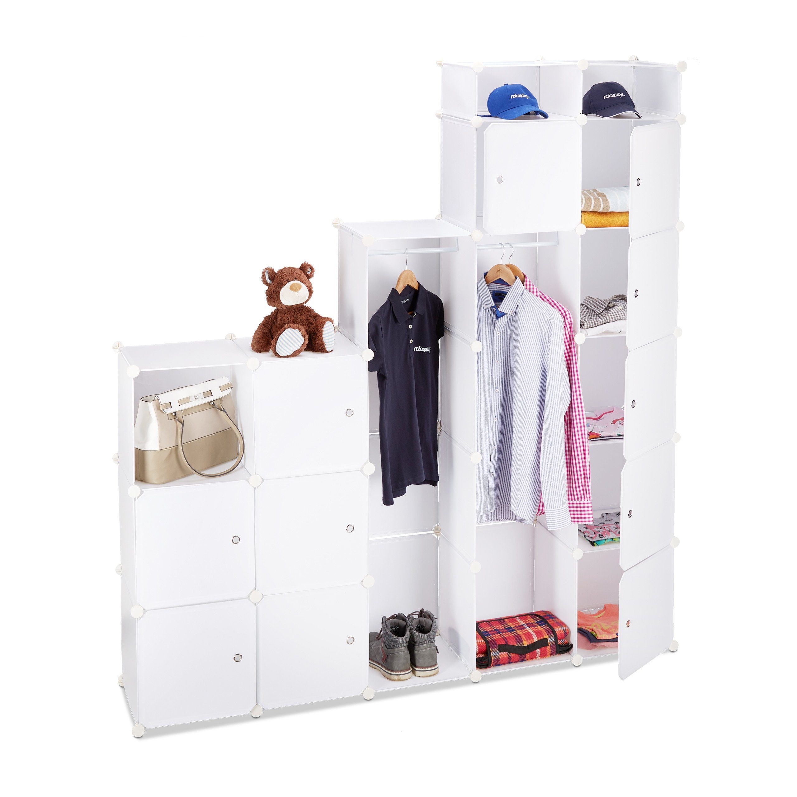 relaxdays Kleiderschrank Stecksystem 18 Fächer (18-St) weiß