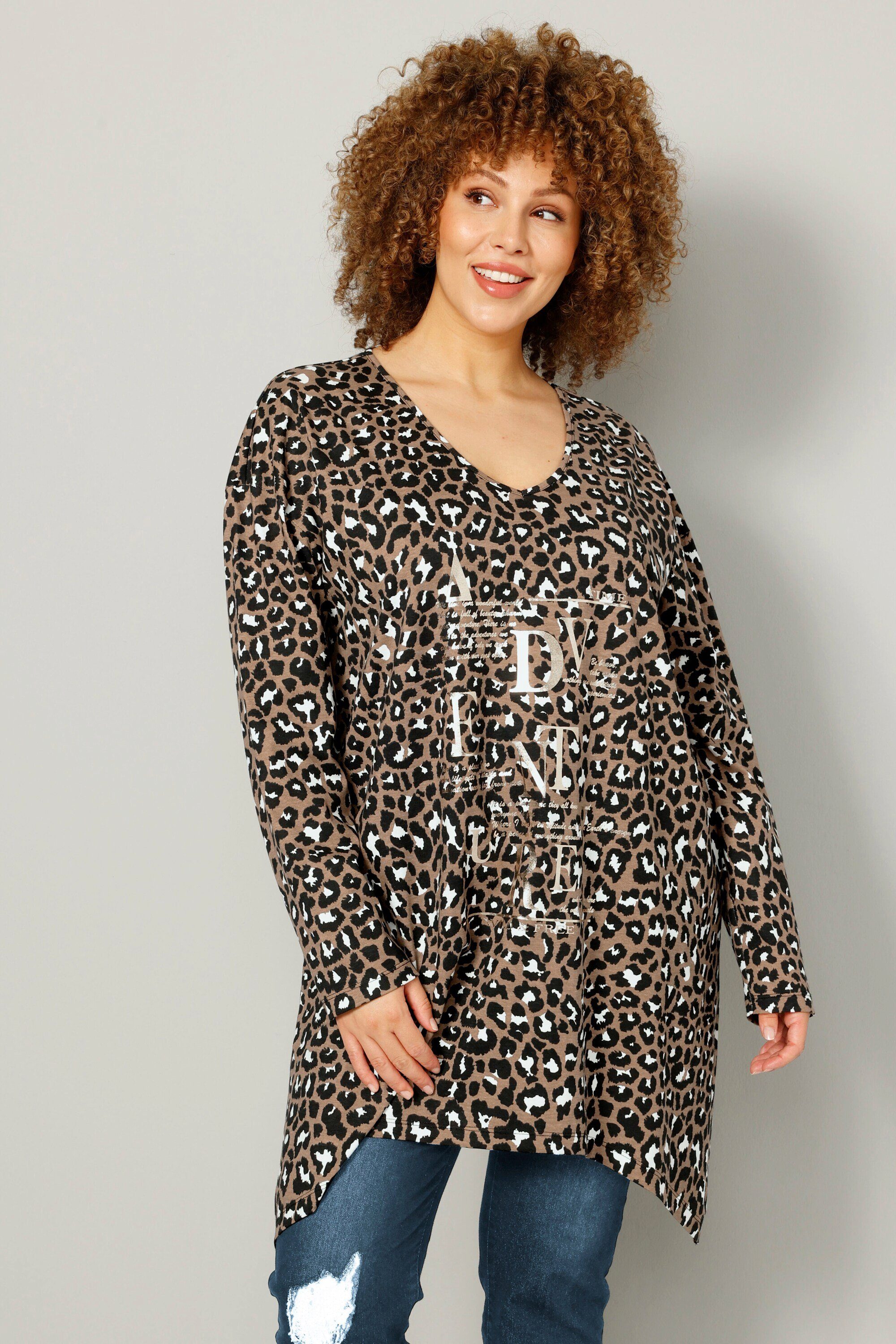 MIAMODA Longshirt Longshirt Animalprint Schriftdruck Zipfelsaum