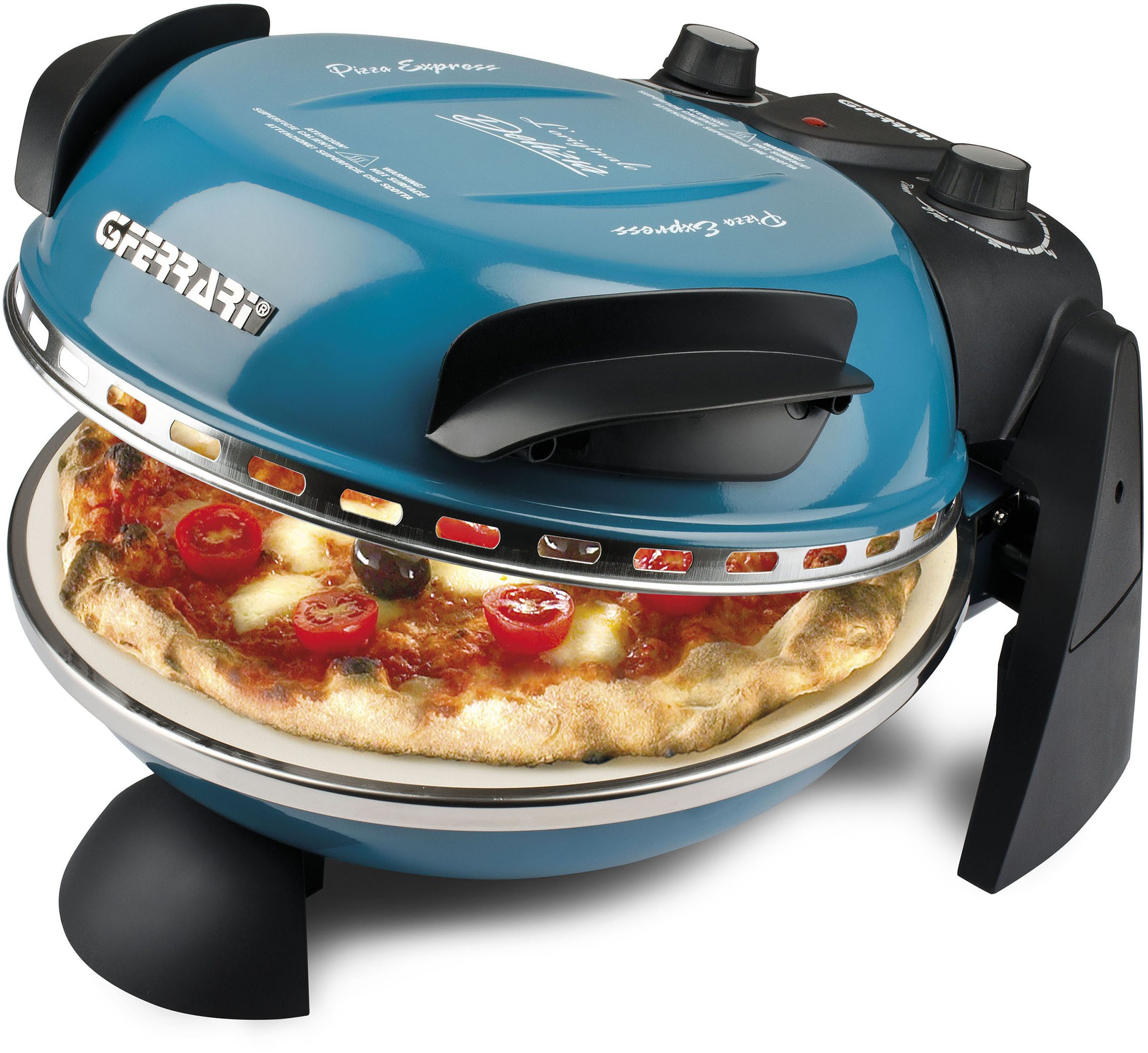 G3 Ferrari Pizzaofen G3Ferrari Delizia G1000604 blau inkl. Pizzaschaufel + Rezeptheft, bis 400 °C mit Pizzastein – die Ikone unter den Pizzaöfen