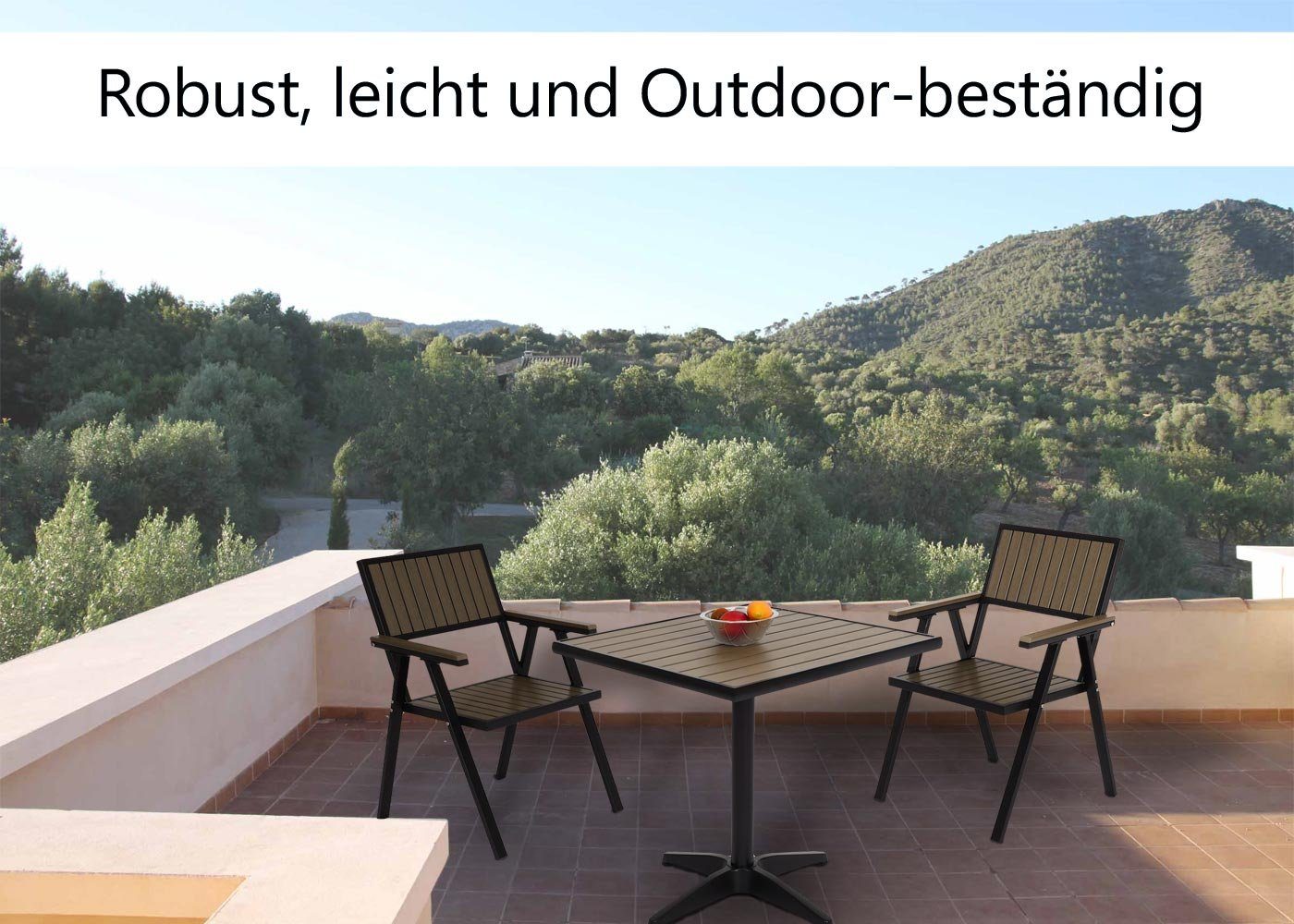 grau Pulverbeschichtung schwarz, Gartentisch kombinierbar, Outdoor MCW-J95-T, passenden Gartenstühlen MCW Mit