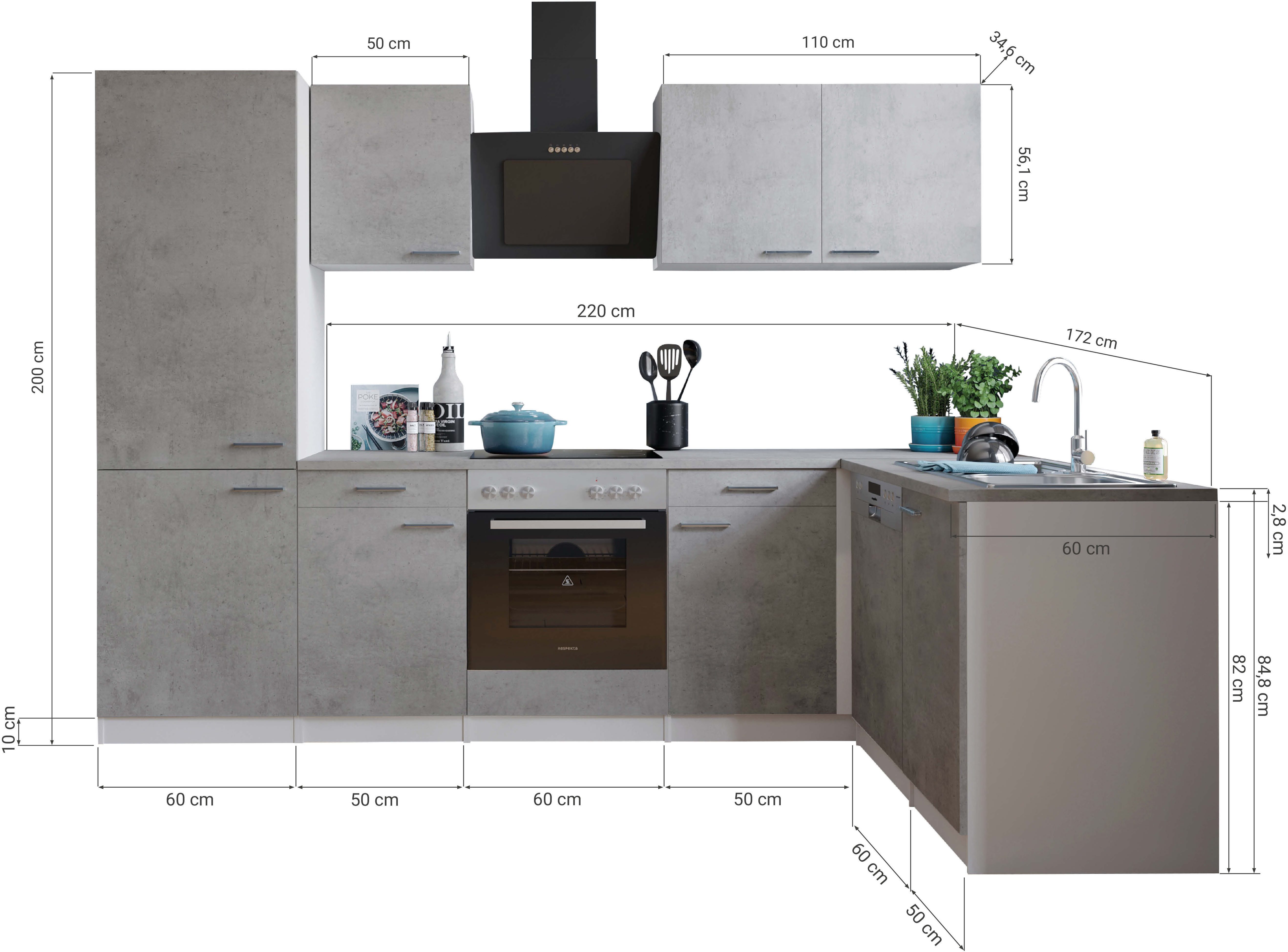 RESPEKTA Winkelküche Malia, Breite 280 cm, 85 cm Arbeitshöhe, in exklusiver Konfiguration für OTTO