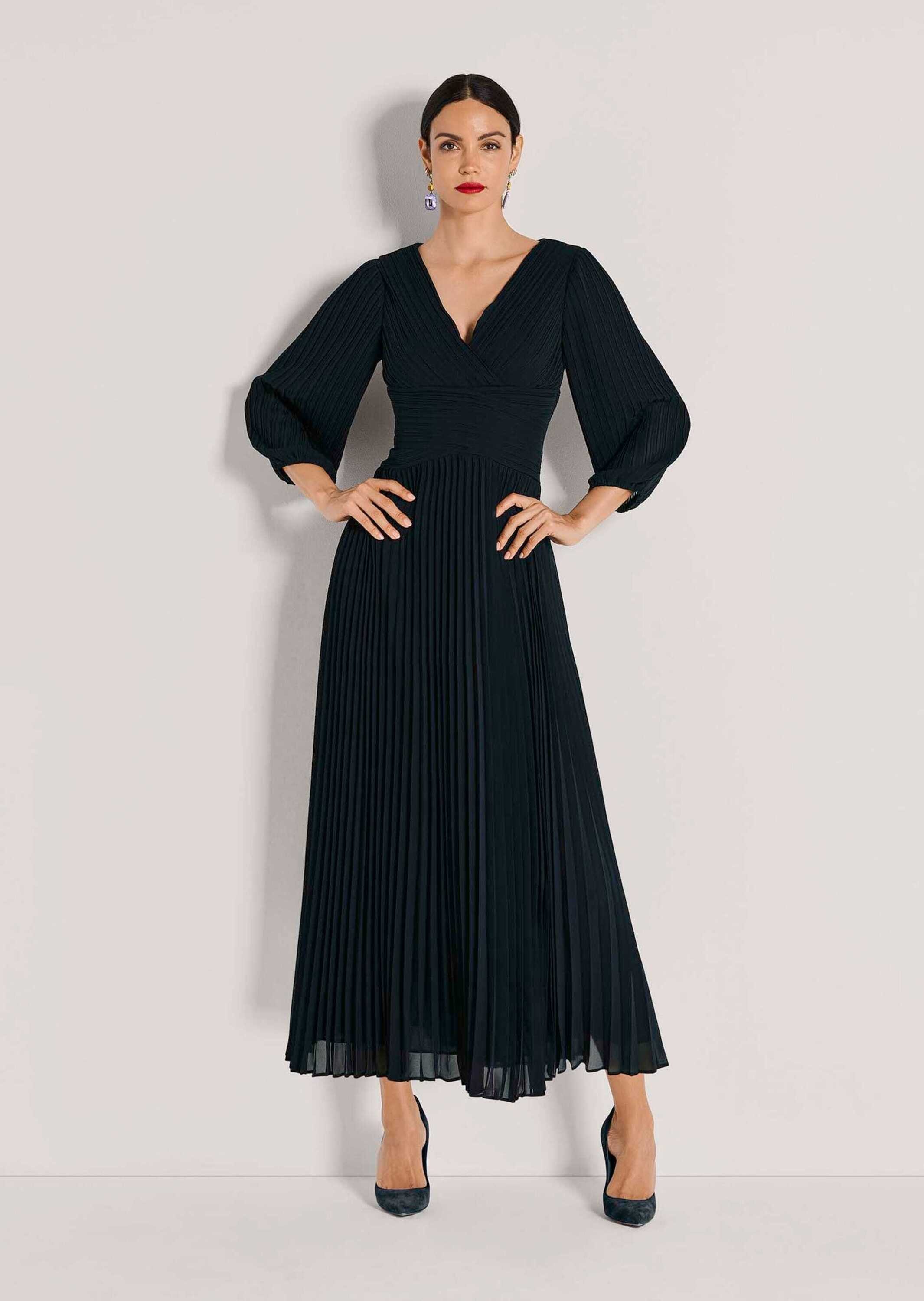 MADELEINE Midikleid Chiffonkleid mit Wickel-Optik Maxikleid mit V-Ausschnitt, Knöchellänge und 3/4-Arm