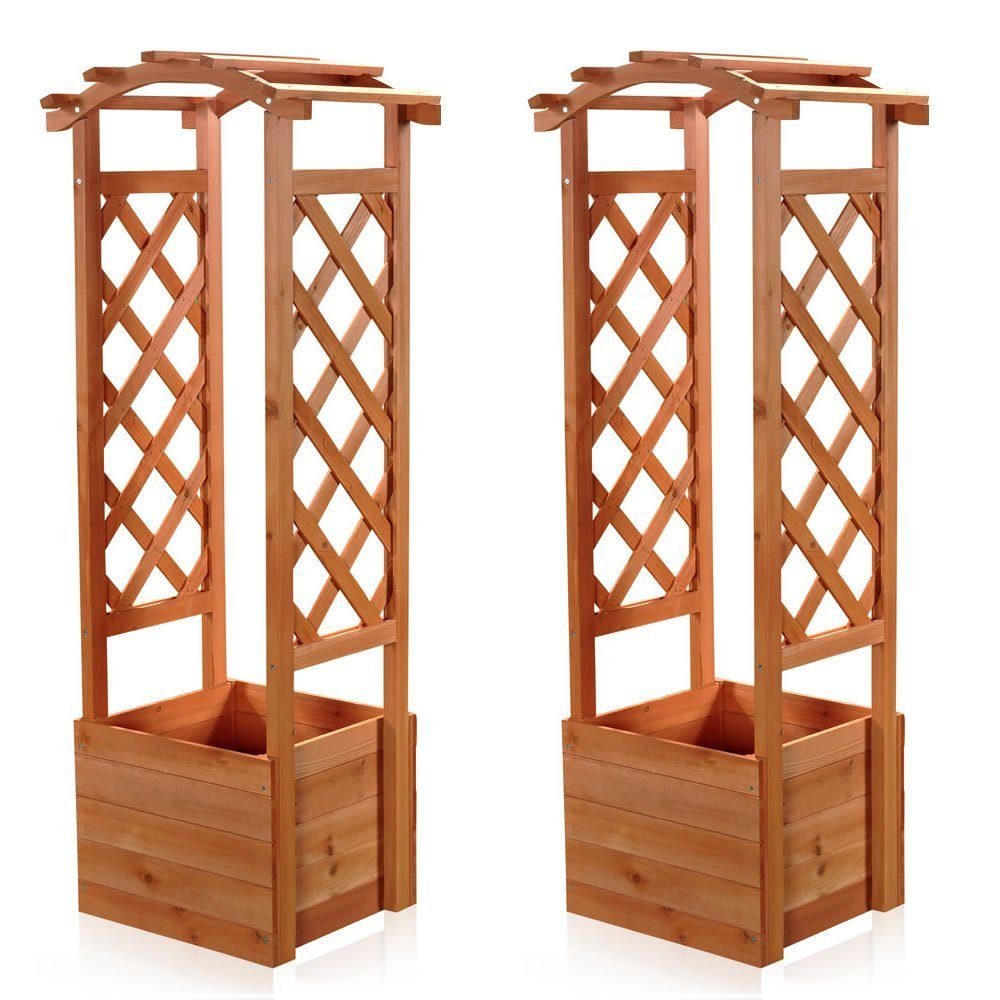 Melko Rankhilfe 2er Set Rosenbogen Pflanzkasten Rankhilfe Holz Braun