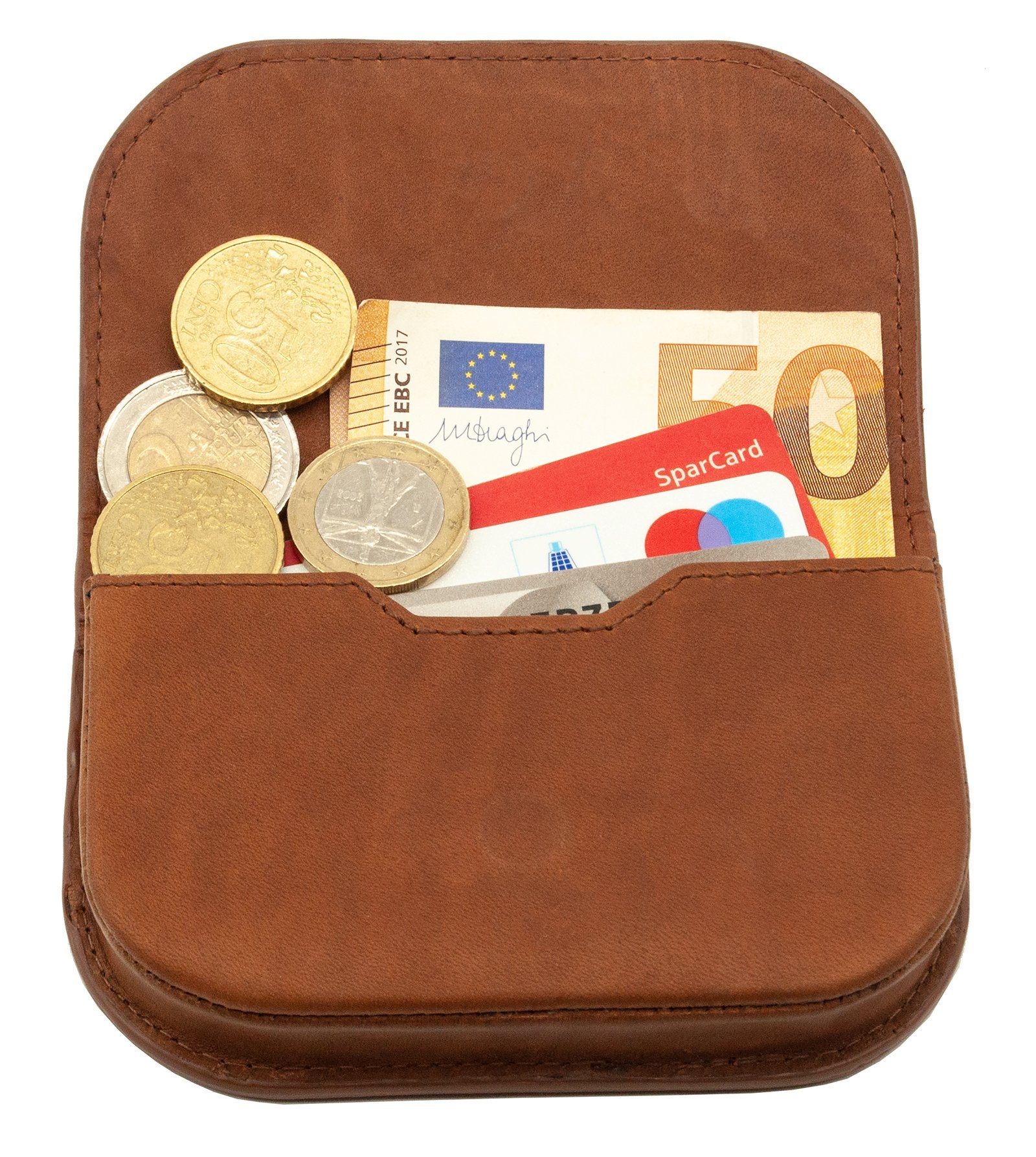 Benthill Mini Geldbörse Echt Leder Münzbörse mit Kleingeldschütte Kleingeldbörse für Münzen, Kartenfächer Münzfach