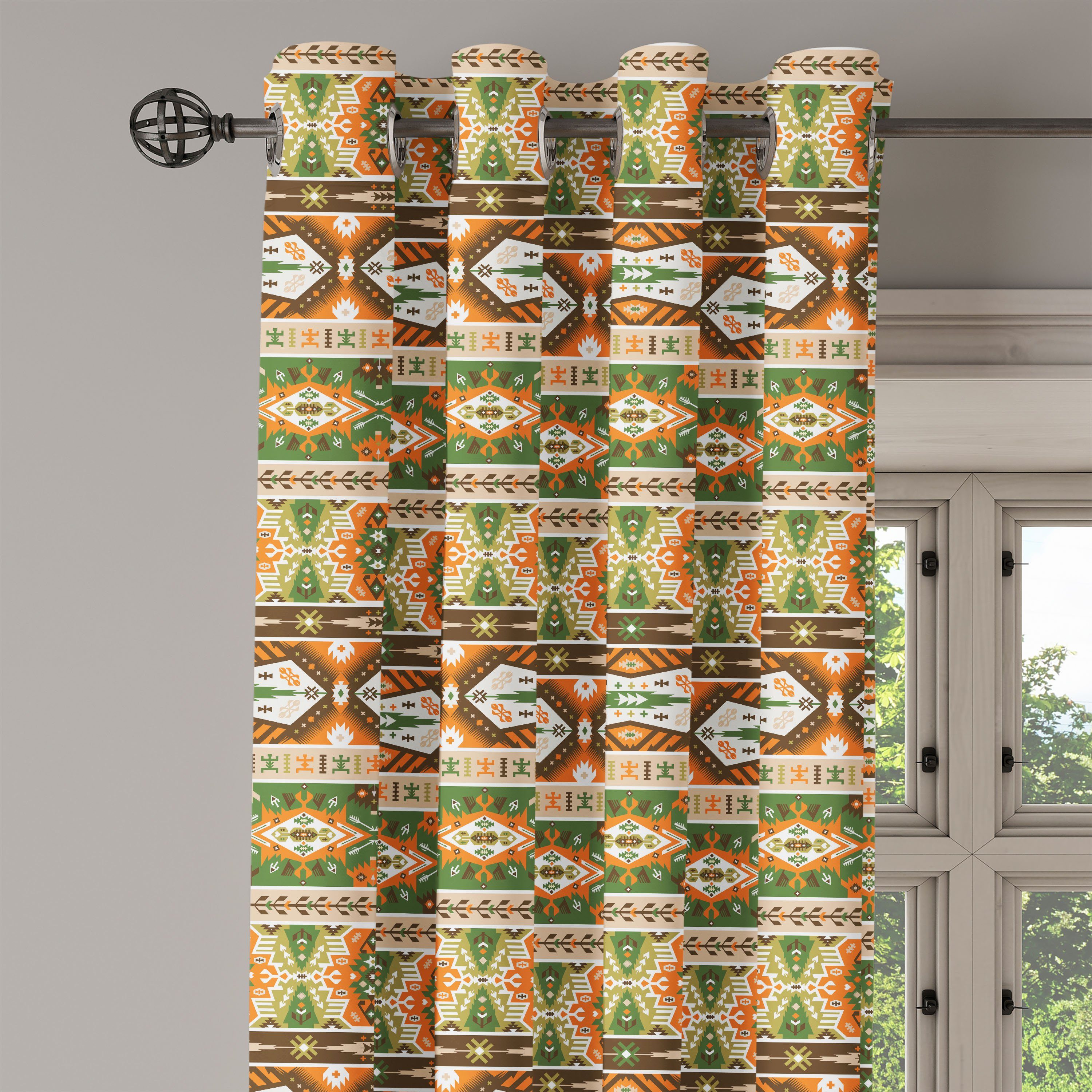 für Maya-Art-Streifen Stammes Schlafzimmer Aztec Wohnzimmer, 2-Panel-Fenstervorhänge Gardine Dekorative Abakuhaus,