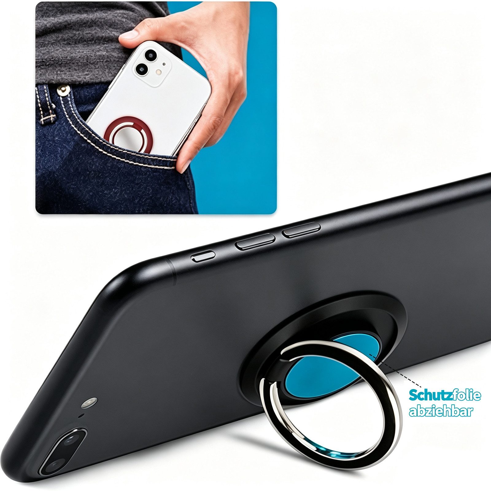 BOOD Smartphone-Halterung 360 Grad drehbarer Smartphone Fingerhalter Halter Halterung Ständer, (bis 8 Zoll, Packung, 1-tlg., Keine Montage erforderlich) – Bild 3 von 5
