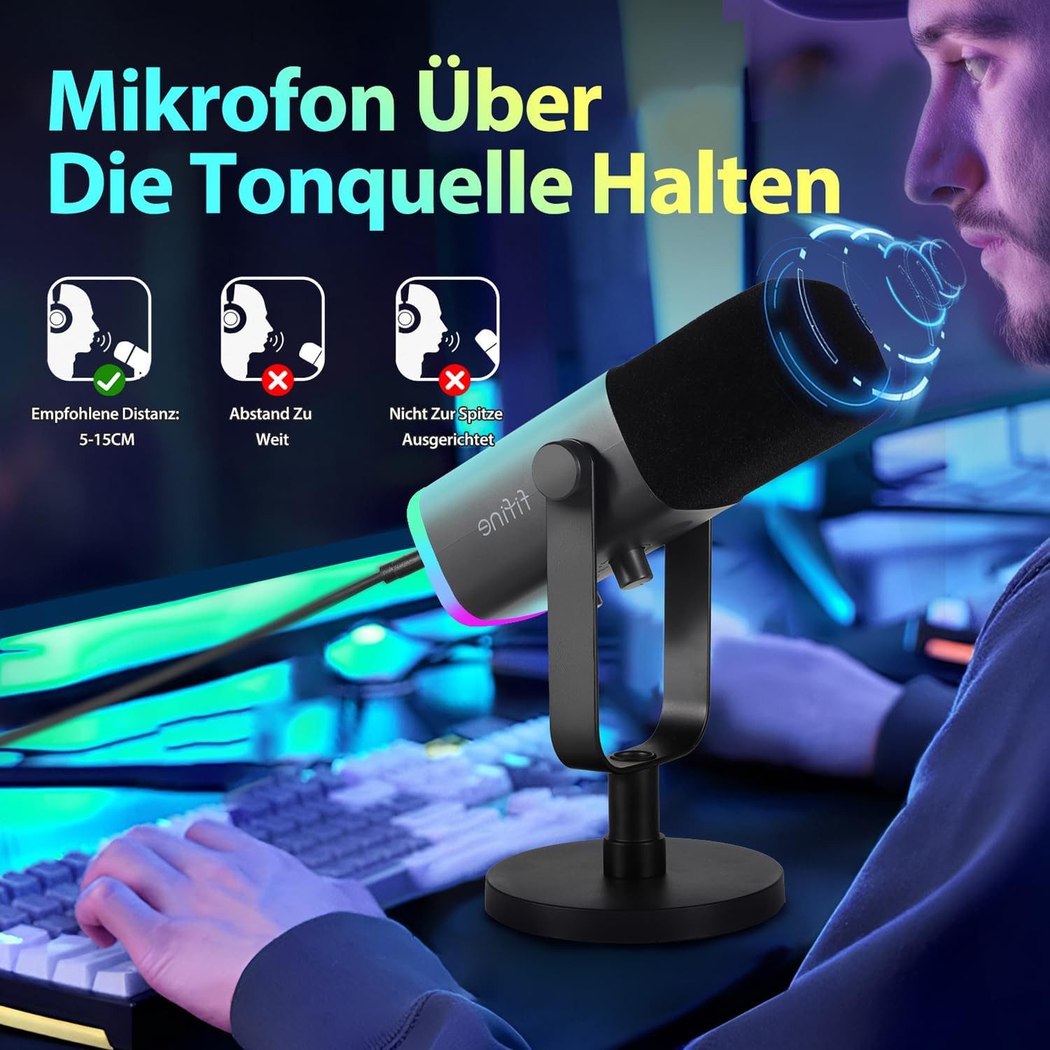 FIFINE Mikrofon XLR Mikrofon Dynamisch für Streaming Podcast Studio, USB Microphone, mit Stummschalttaste, für Gaming PC PS4/5 Mac Mixer Soundkarten – Bild 3 von 5