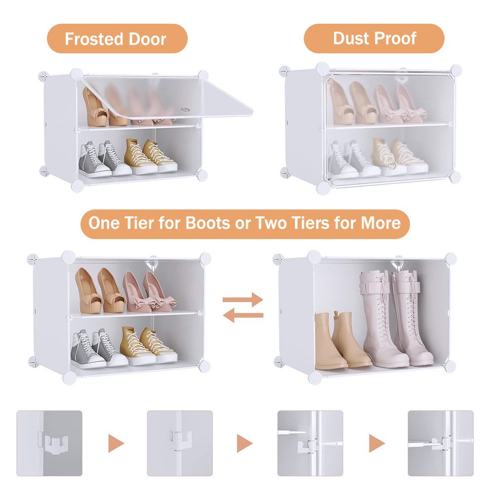 JEOBEST Schuhregal Schuhschrank mit 10 Fächern, für Garderobe und Eingangsbereich, Anpassbar, aus Kunststoff mit durchsichtig Türen, DIY-Regal – Bild 5 von 5