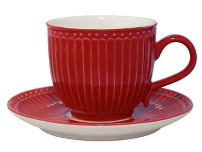 Greengate Tasse Alice Tasse mit Untertasse red 8,5 cm, Steinzeug