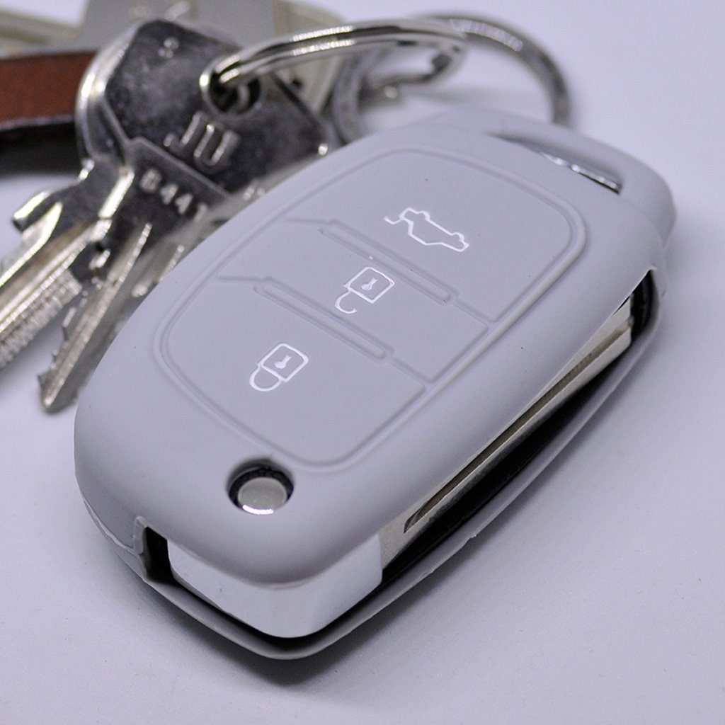 mt-key Schlüsseltasche Autoschlüssel Softcase Silikon Schutzhülle Grau, Hyundai i10 i20 i40 ix25 ix35 Tucson Accent Ioniq Sonata Santa Fe