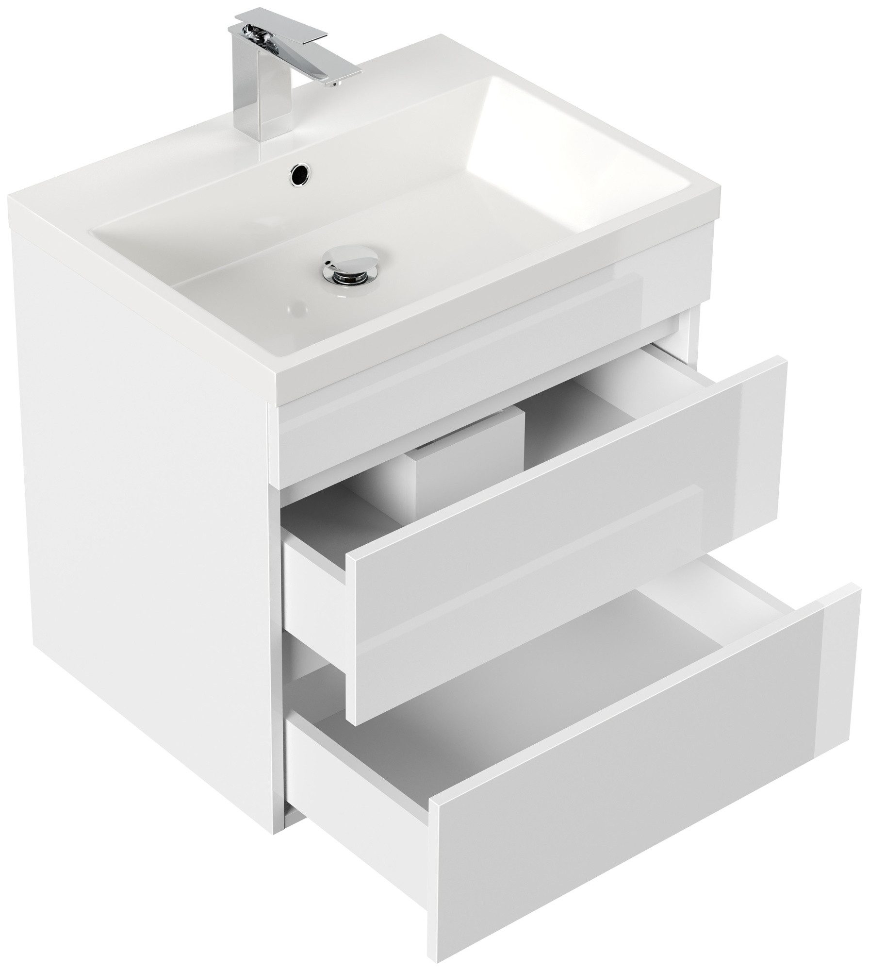 Magnolia Home Waschtisch Badmöbel Via 60 SoftClose weiss hochglanz mit grifflosen Schubladen – Bild 2 von 5