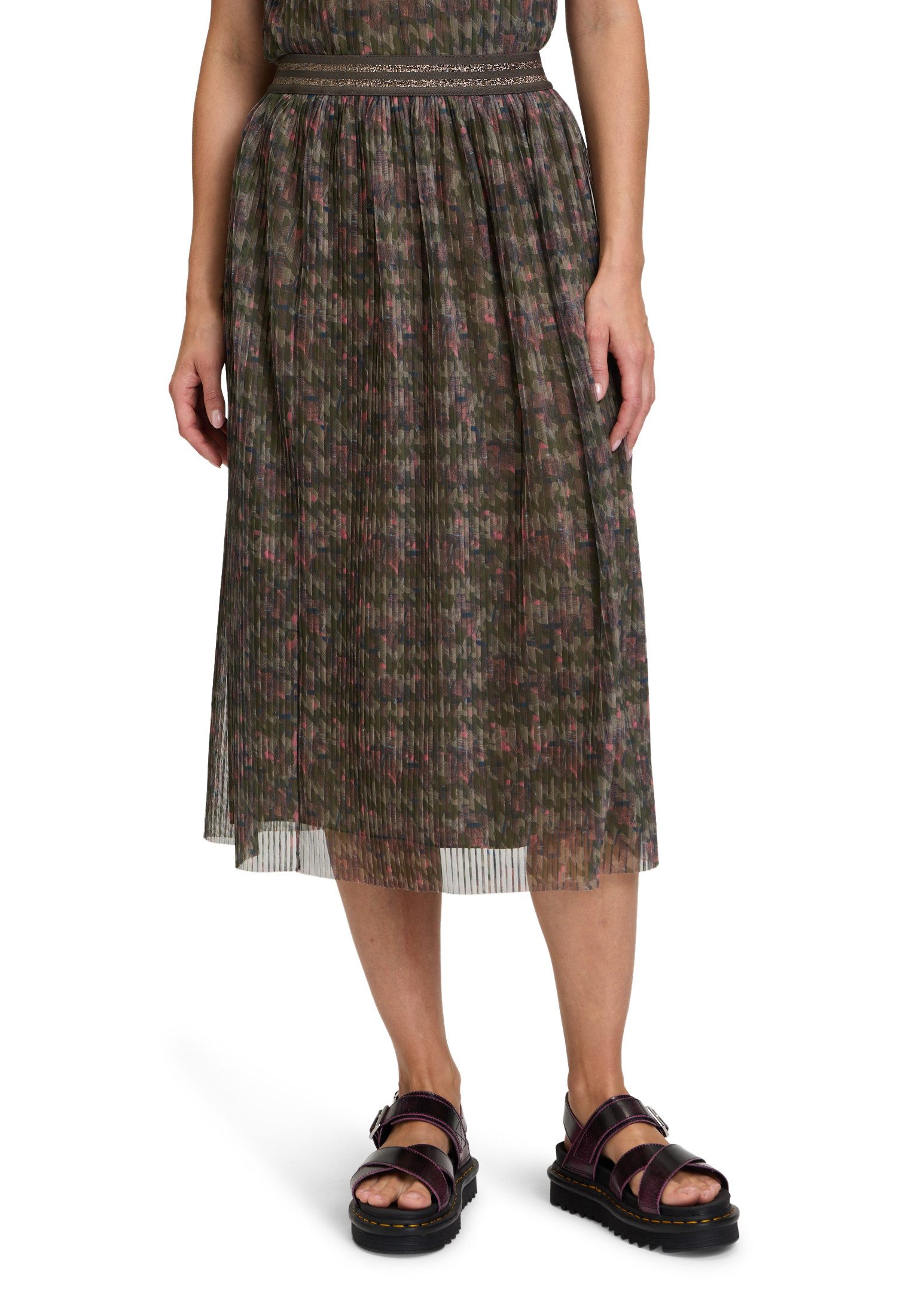 Midirock Cartoon Damen Plisseerock mit offenem Saum