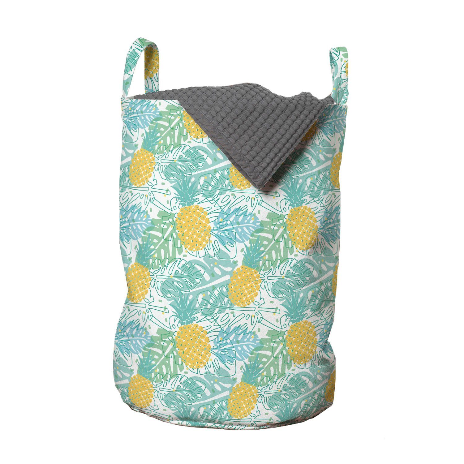 Abakuhaus Wäschesäckchen Wäschekorb mit Griffen Kordelzugverschluss für Waschsalons, Luau Sommer-Blätter und Ananas