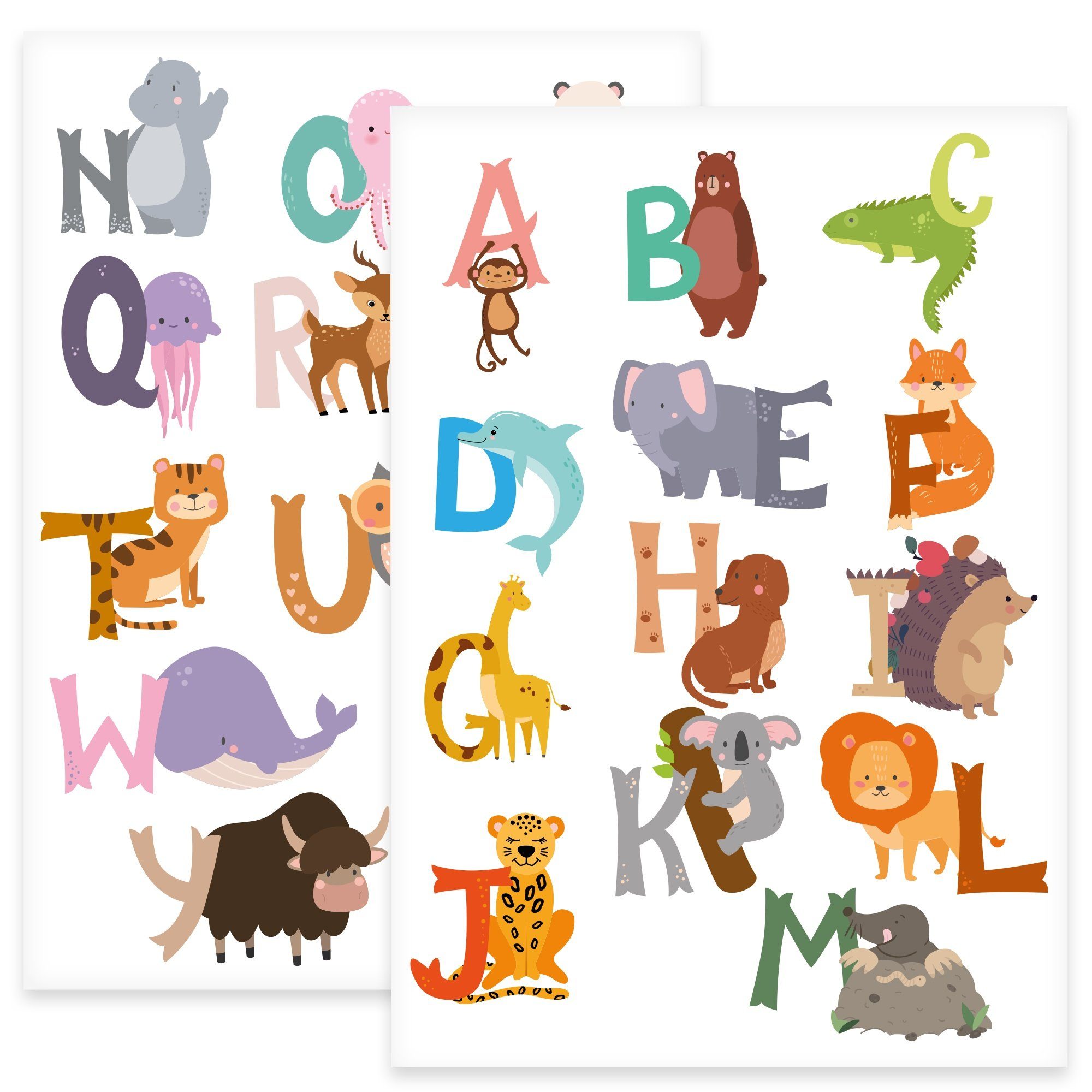 GRAVURZEILE Wandtattoo - Tier Alphabet Design - Wandtattoo zum Alphabet lernen - Kinderzimmer