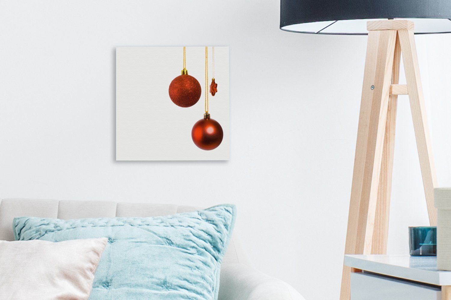 Ein Kugeln Leinwandbild (1 rote mit einem für Weihnachtsstern, Paar Leinwand Wohnzimmer Schlafzimmer Bilder St), OneMillionCanvasses® roten