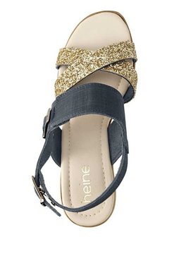 heine HEINE Damen Sling-Sandalette, blau-goldfarben Badesandale