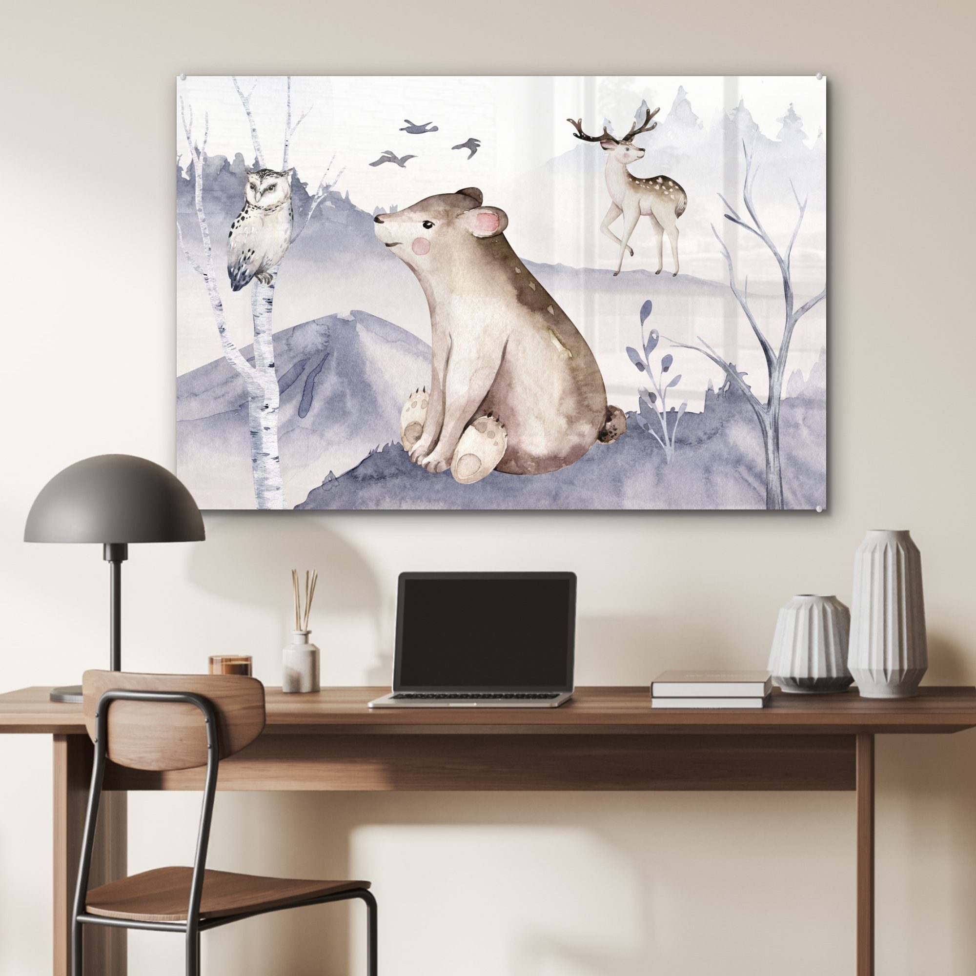 Schnee Schlafzimmer Wohnzimmer Acrylglasbilder (1 Tiere, - MuchoWow Acrylglasbild - St), Winter &