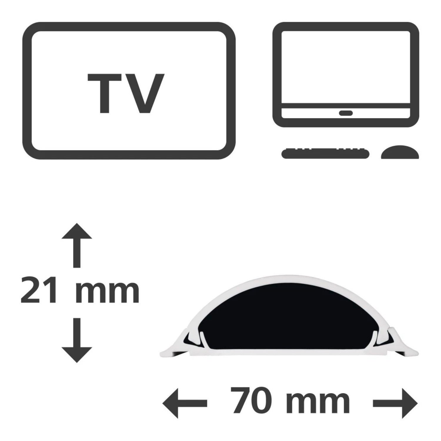 Hama Kabelkanal Hama PVC 1m Kabelleiste Leitungskanal Weiß, Kabelkanal halbrund Sockel Wand Boden Aufputz TV Beamer PC Audio HiFi