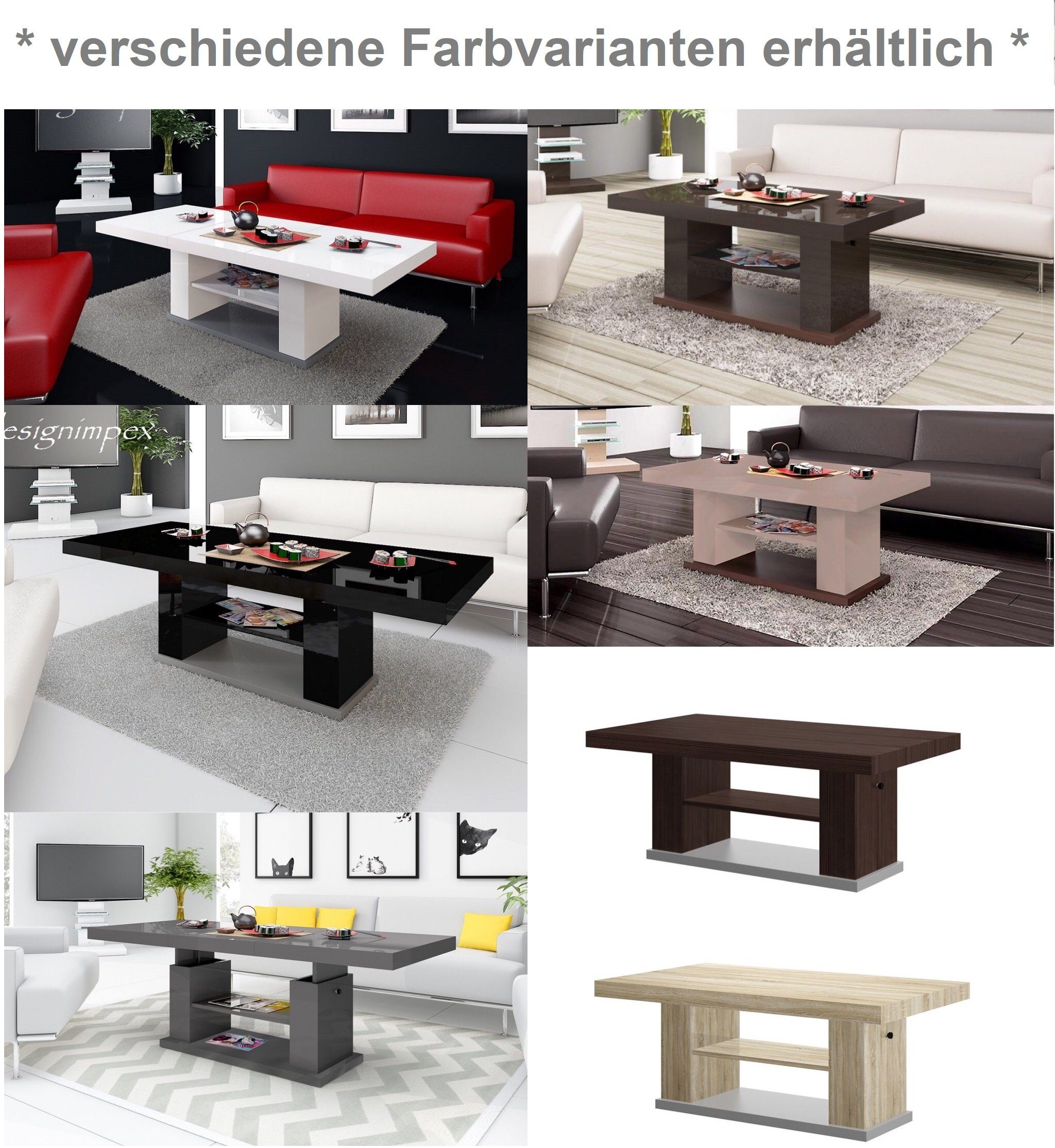 Sonoma höhenverstellbar Couchtisch HN-777 - Eiche Tisch ausziehbar Grau designimpex Design