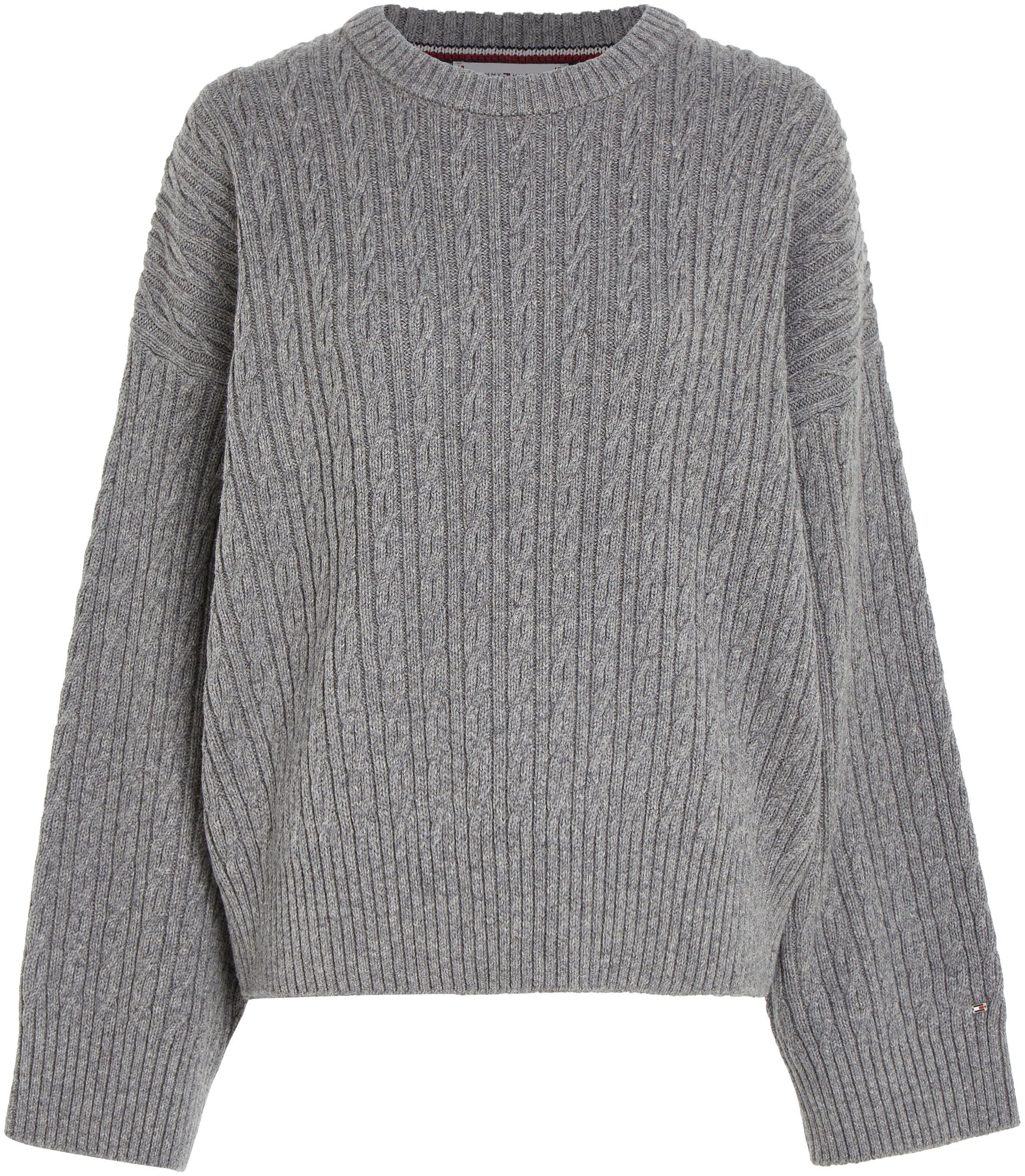 OVER Hilfiger Tommy Zopfmuster C-NK Rundhalspullover CABLE allover SWEATER Med_Heather_Grey mit ALL