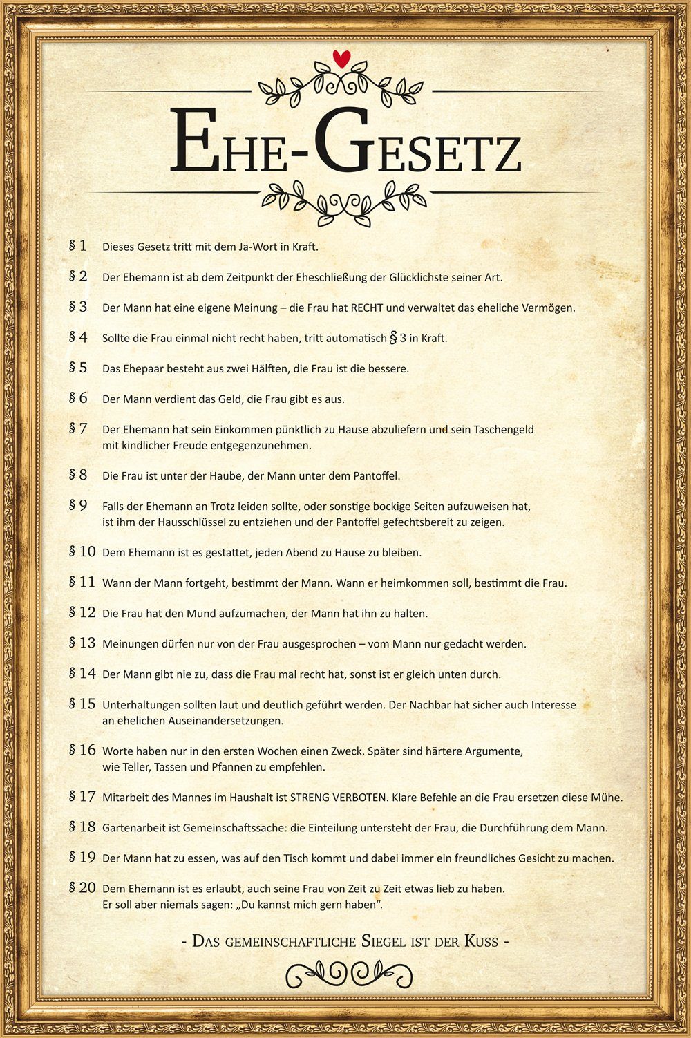 Close Up Poster Ehegesetz Poster 40 x 60 cm günstig online kaufen