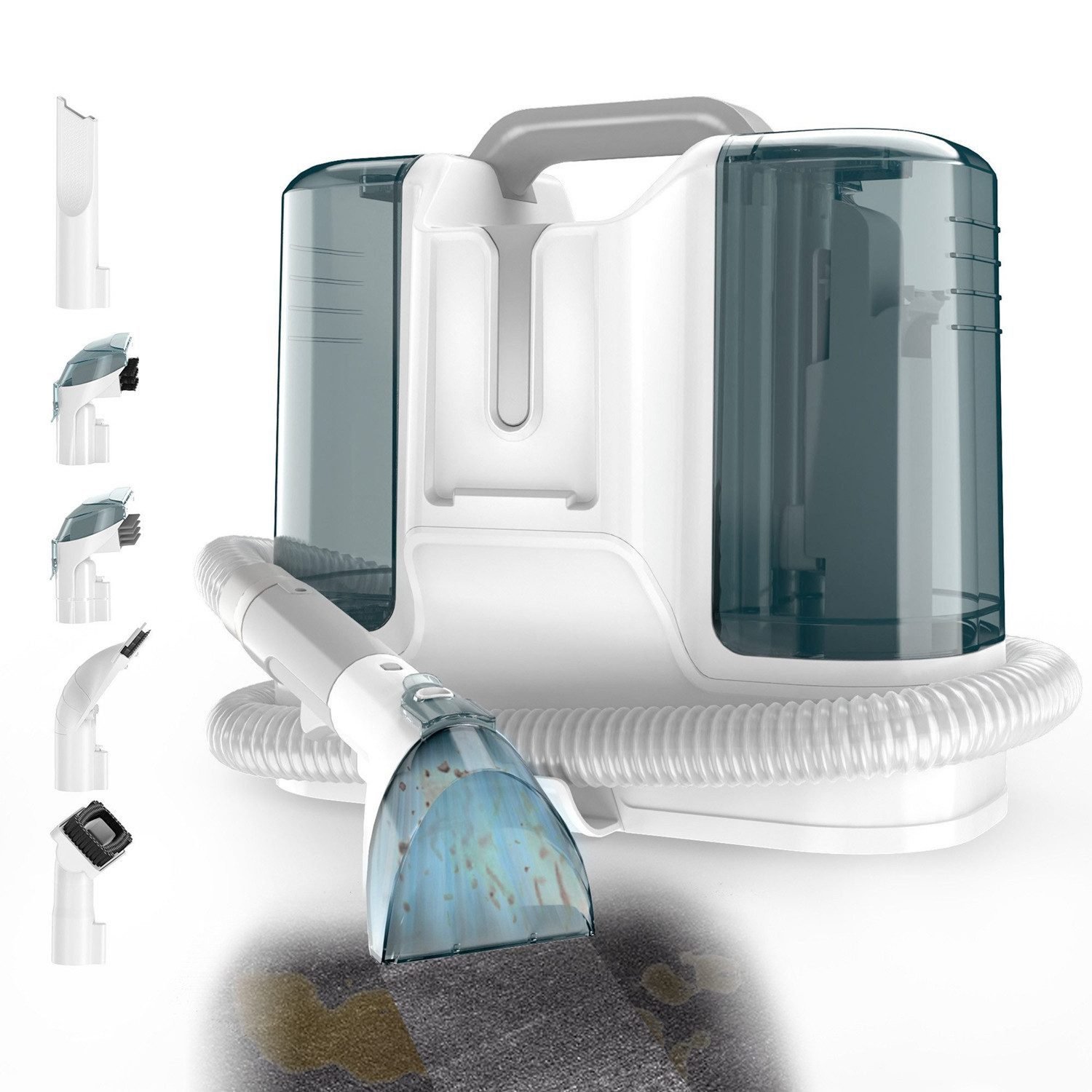AKKEE Wasch-Sauger Nasssauger Teppichreiniger Polsterreiniger Gerät, 11kPa, 1.8L, 450 W, beutellos, Doppelwassertank und flexibel einsetzbaren Bürstenköpfen
