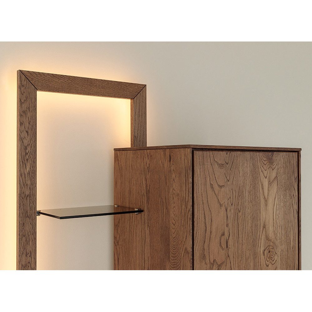Lomadox Hängevitrine CARISOLO-163 73 cm breit in Eiche massiv dunkel, montiert, inkl. LED-Beleuchtung